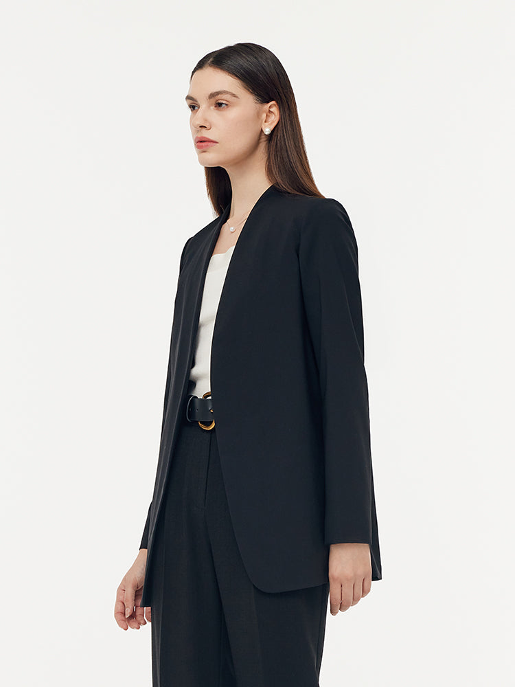 Machine Washable Wool Collarless Unisex Blazer