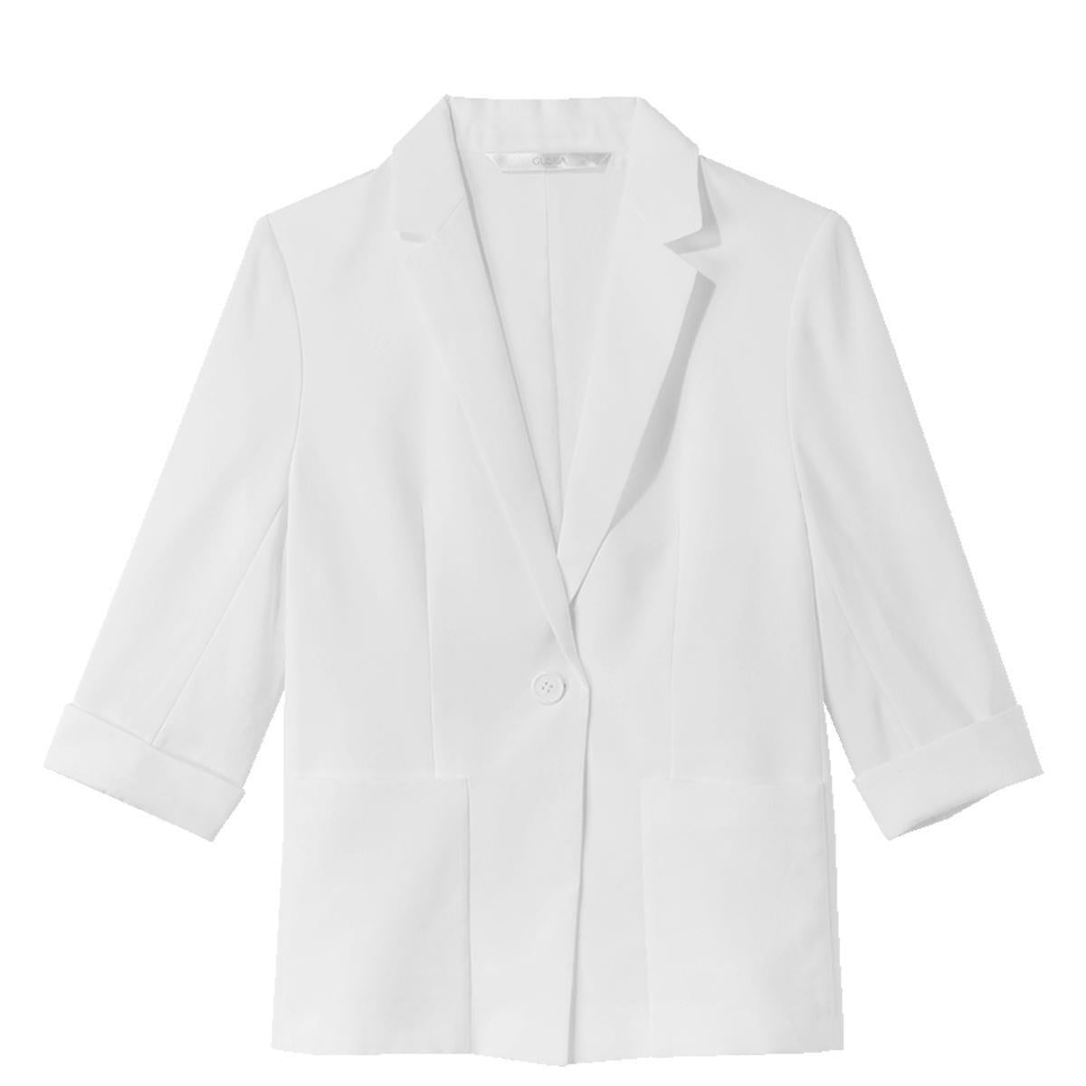 White Triacetate Three Quarter Sleeve Slim Women Blazer