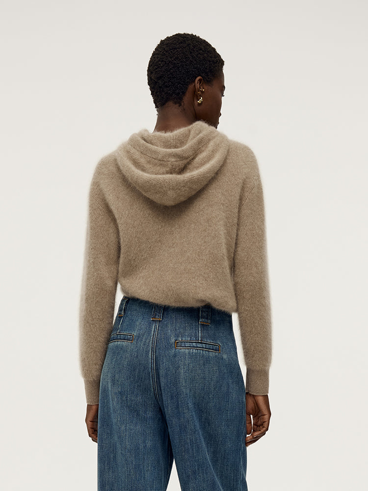 100% Brushed Cashmere Women Hooded Sweater