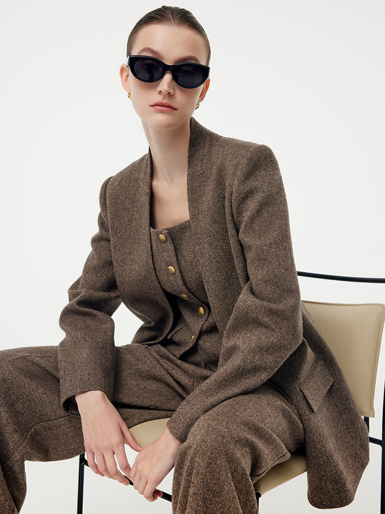 100% Washable Wool One Button Women Blazer