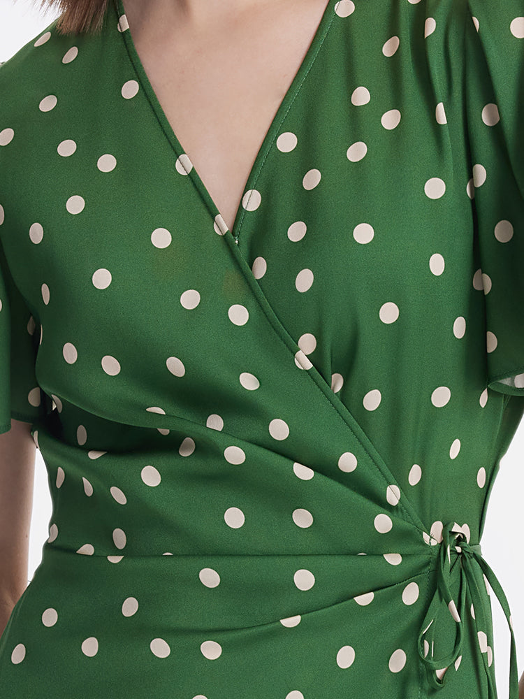 19 Momme Mulberry Silk Polka Dots Print Ruffle Women Mini Dress With Scrunchie