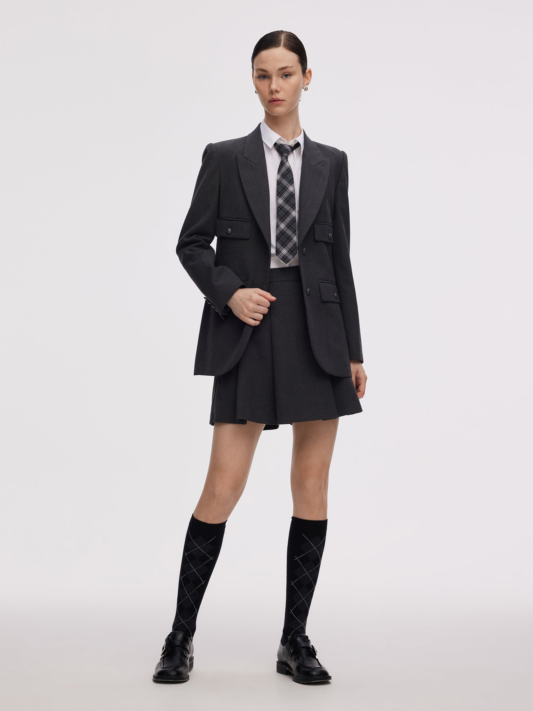 Worsted Wool Blend Notched Collar Women Blazer