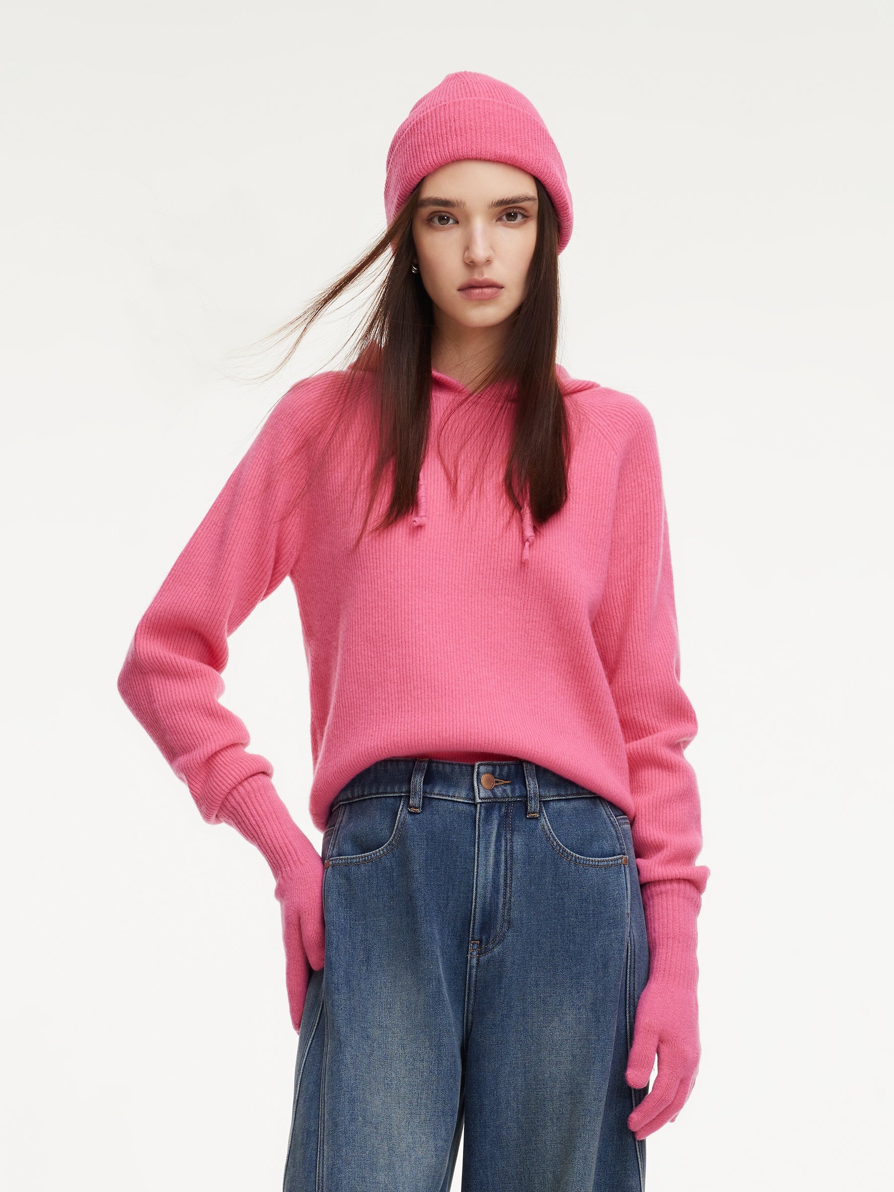 100% Wool Straight Cut Women Knit Hoodie