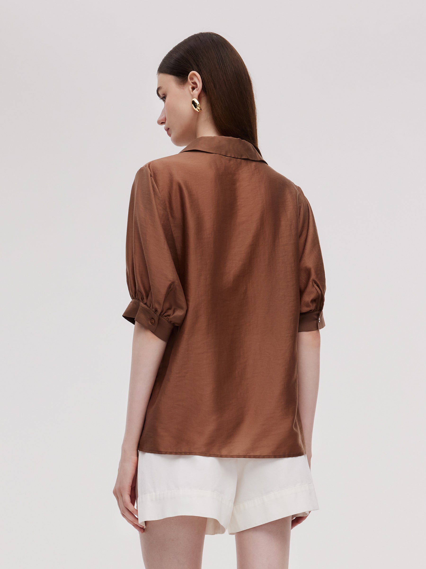 Tencel Blend Loose Fit Women Blouse With Silk Scarf