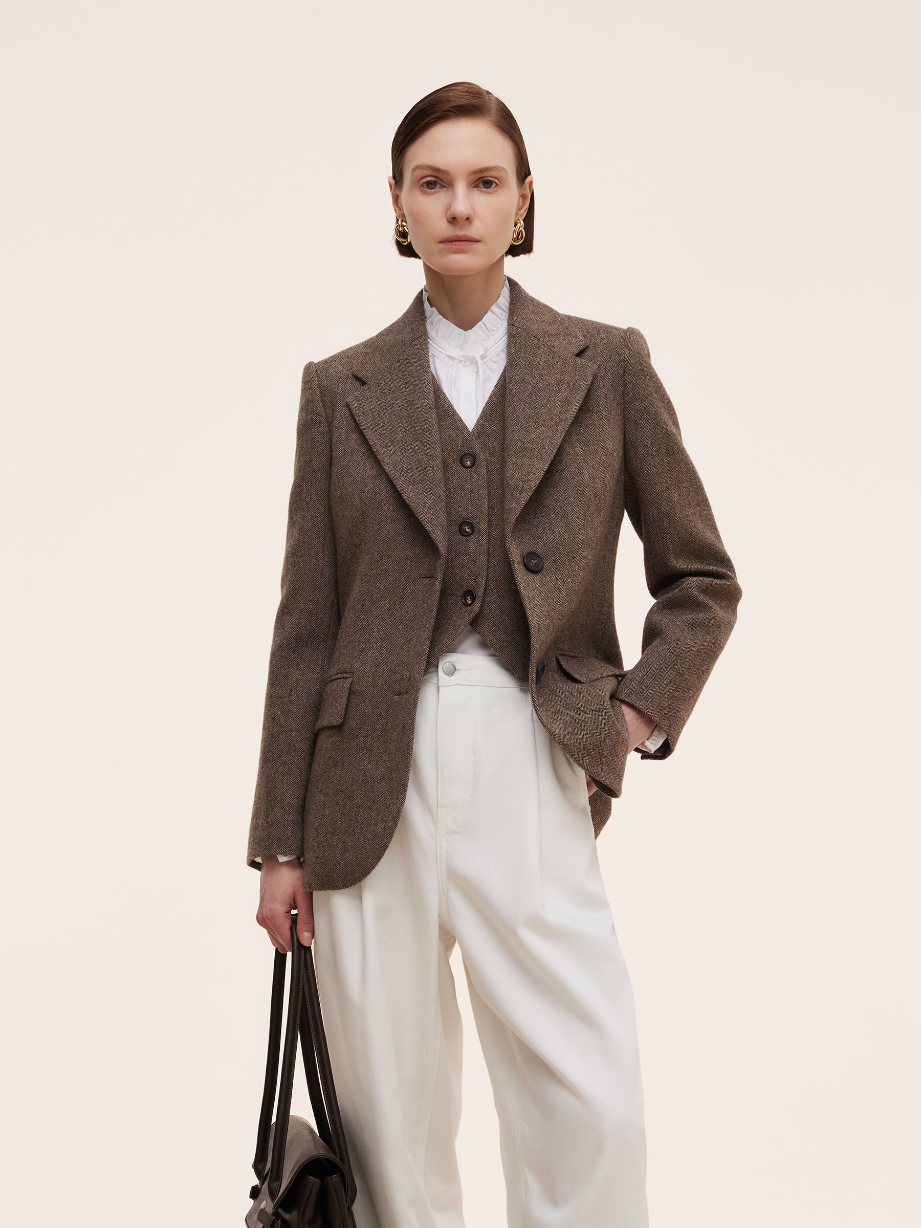 100% Washable Wool Gathered Waist Women Blazer