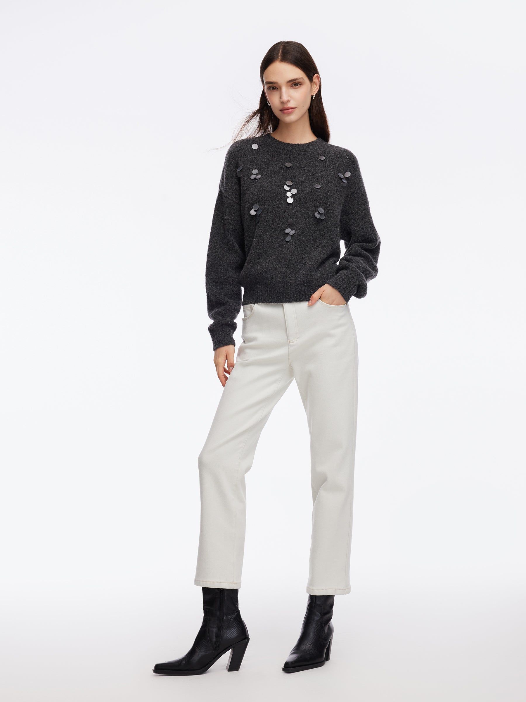 Wool Blend Sequins Women Sweater