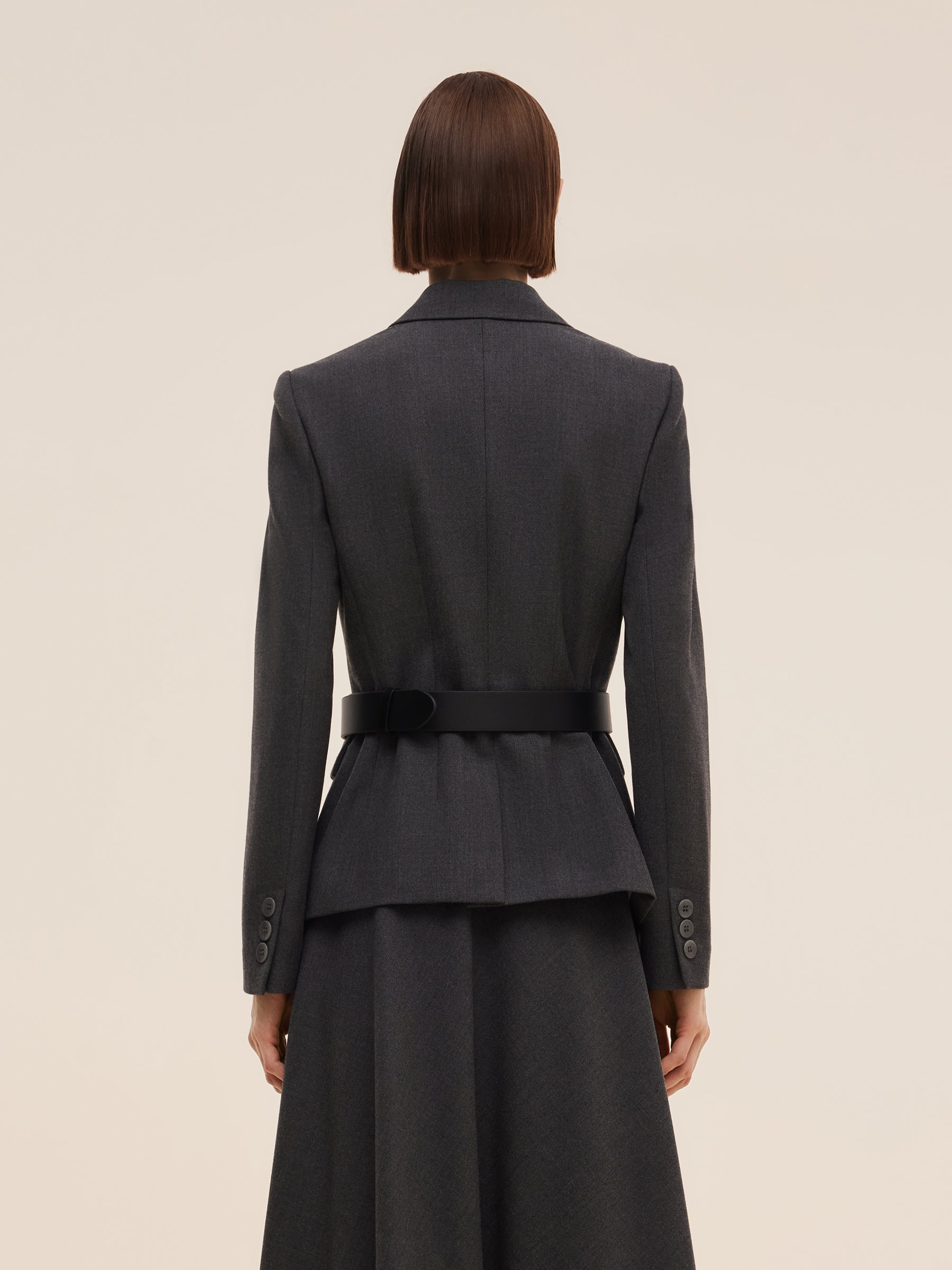 Worsted Wool Blend Women Blazer With Fringe Scarf And Belt