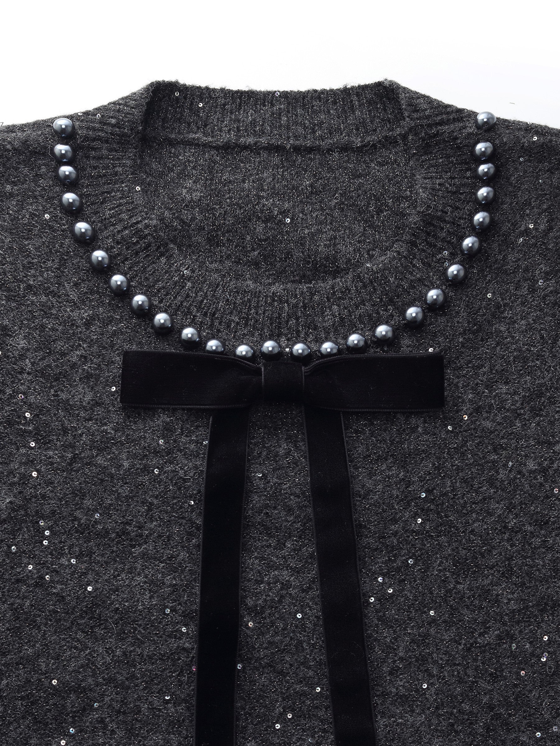 Sequins Beaded Round Neck Women Knit Top