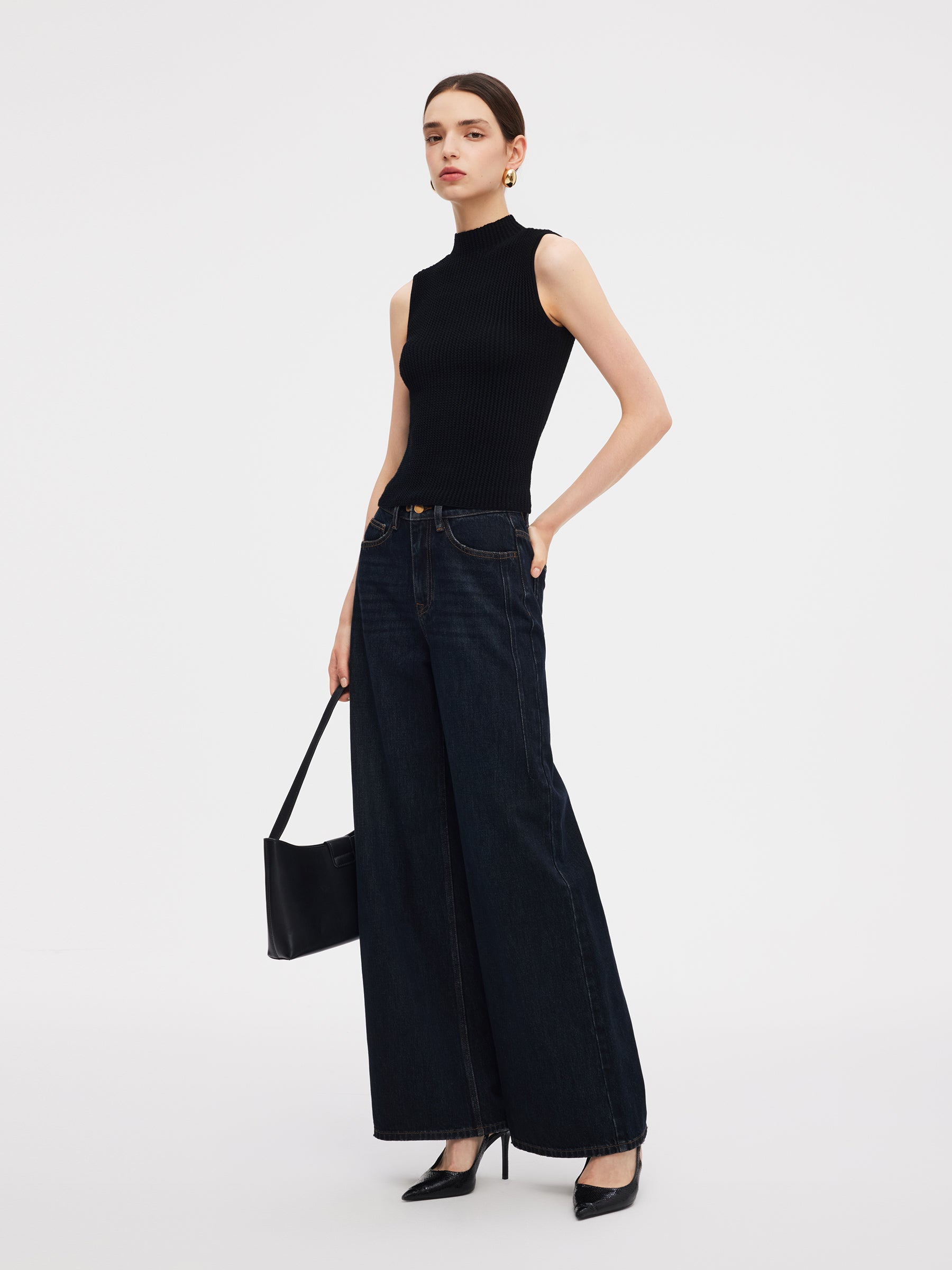 100% Machine Washable Wool Mock Neck Women Knit Tank Top