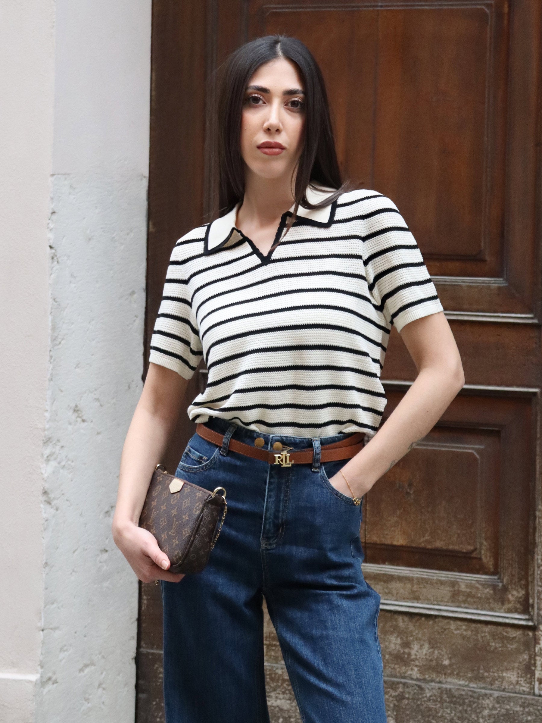 Tencel Blend Stripe Women Knit Top