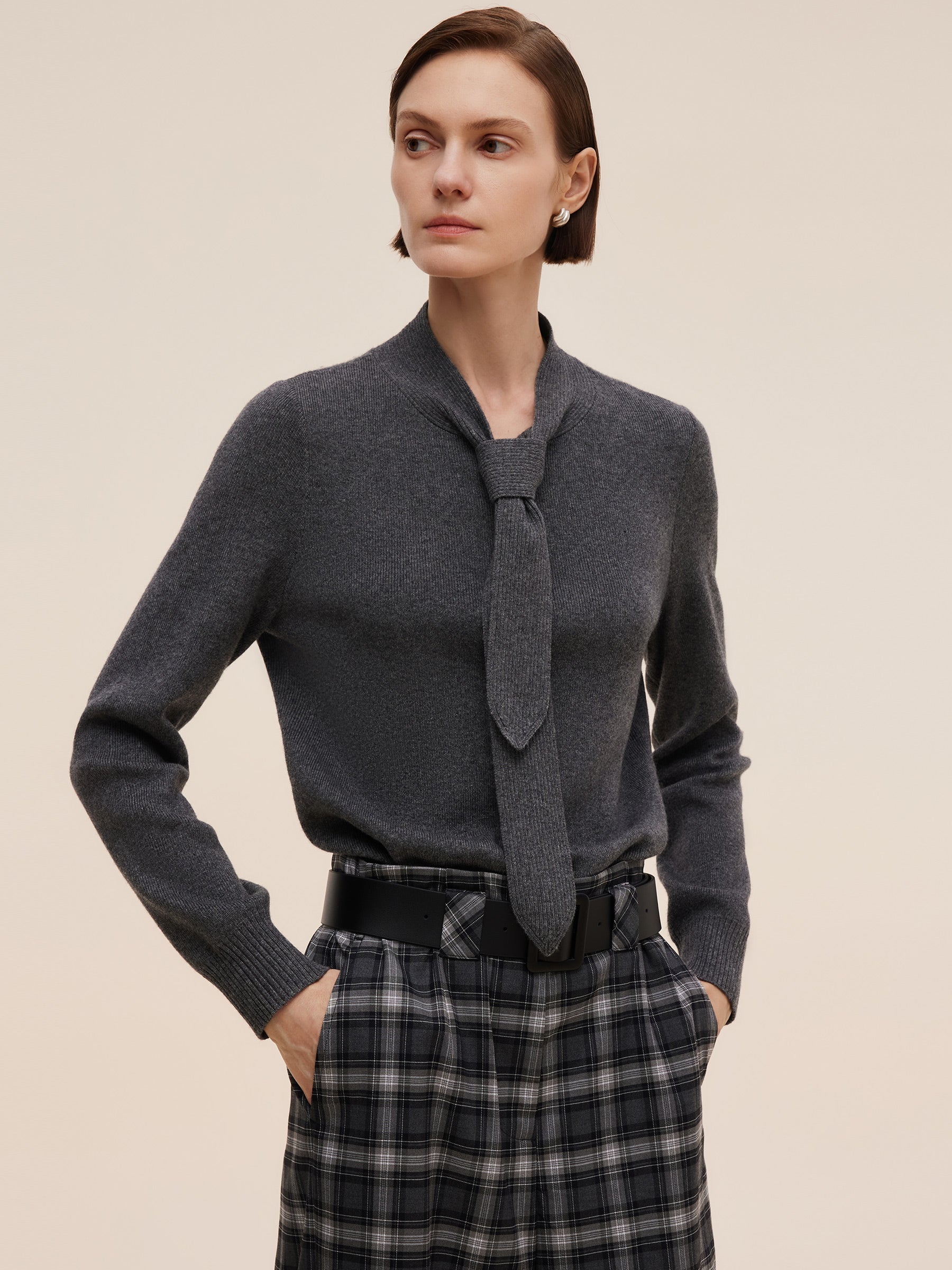 Wool Blend Tie Front Women Knit Top