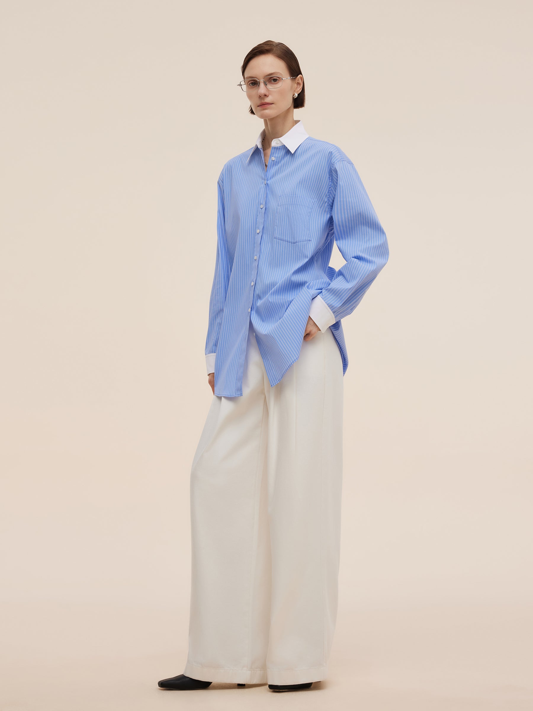 Color Block Stripe Women Oversized Shirt