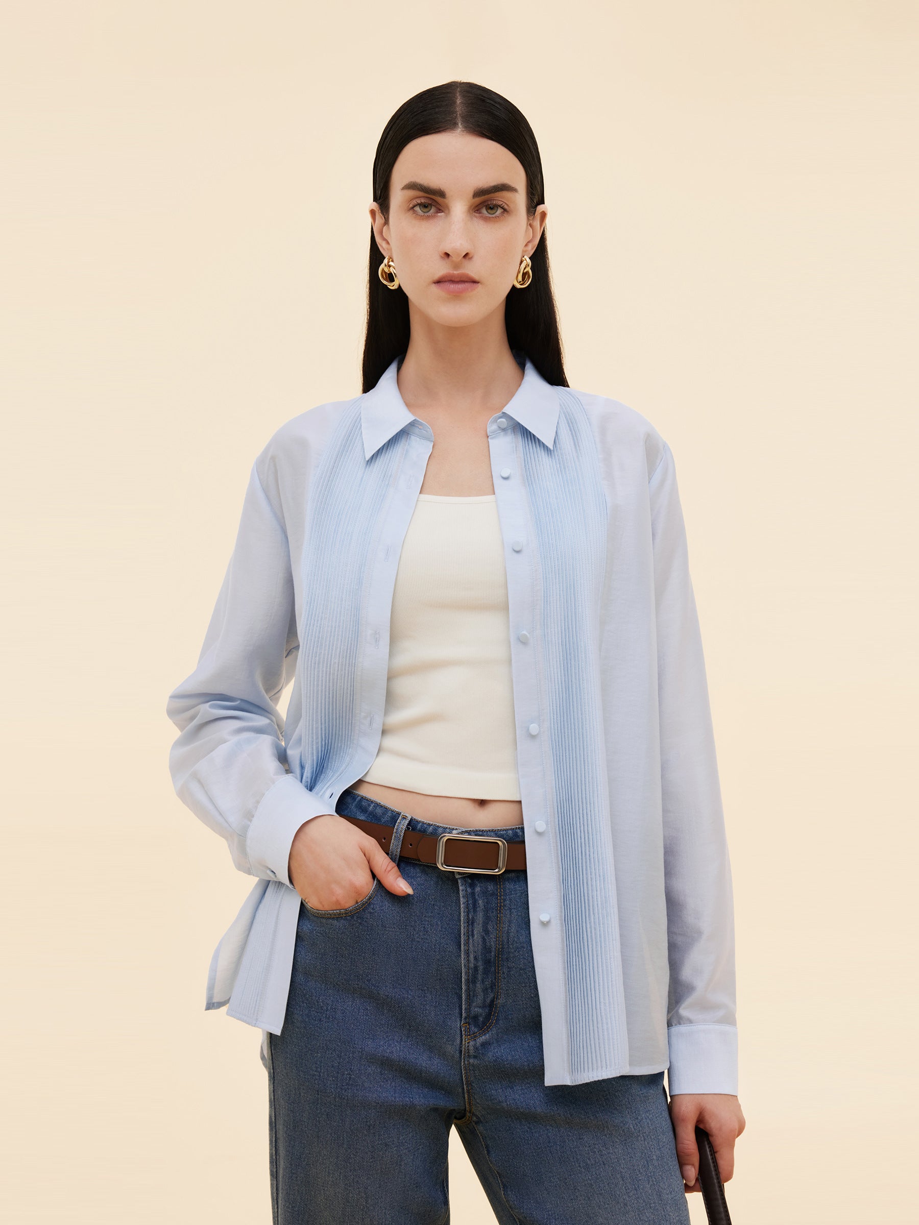 Tencel Blend Pleat Front Women Shirt