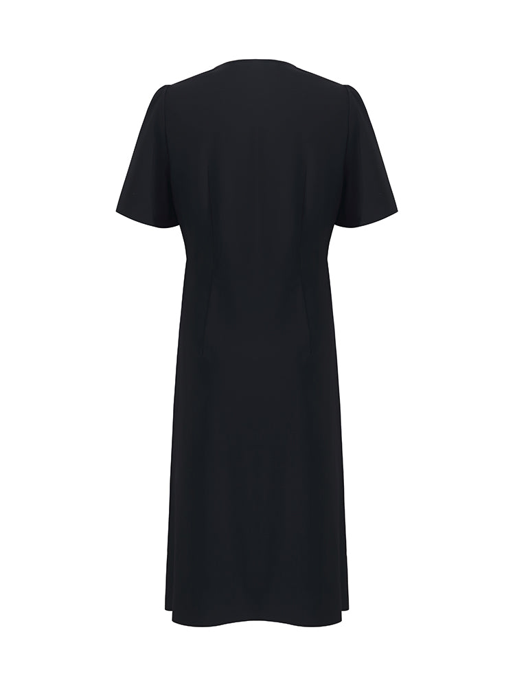 V-Neck Patchwork Pleated Women Mini Dress