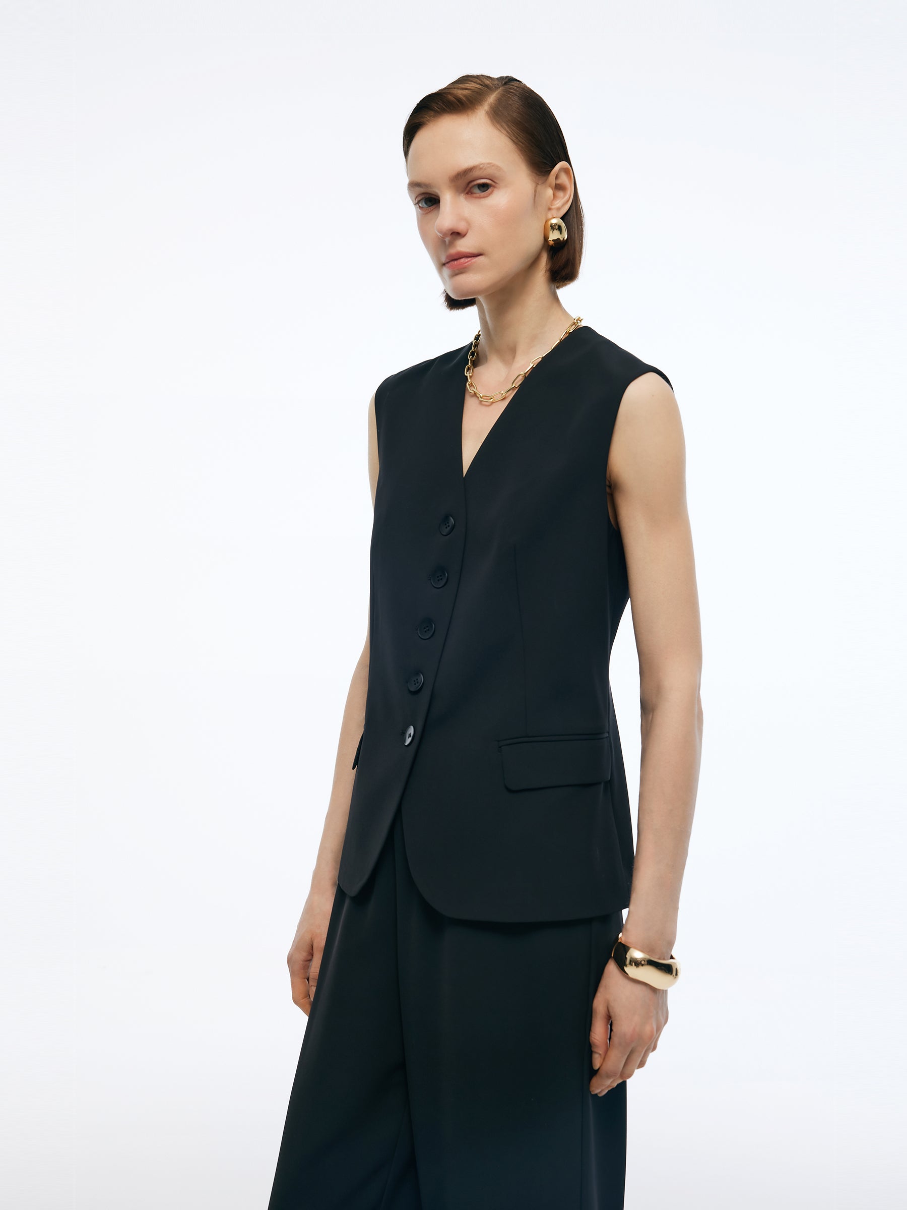 Stretch V-Neck Women Single-Breasted Vest