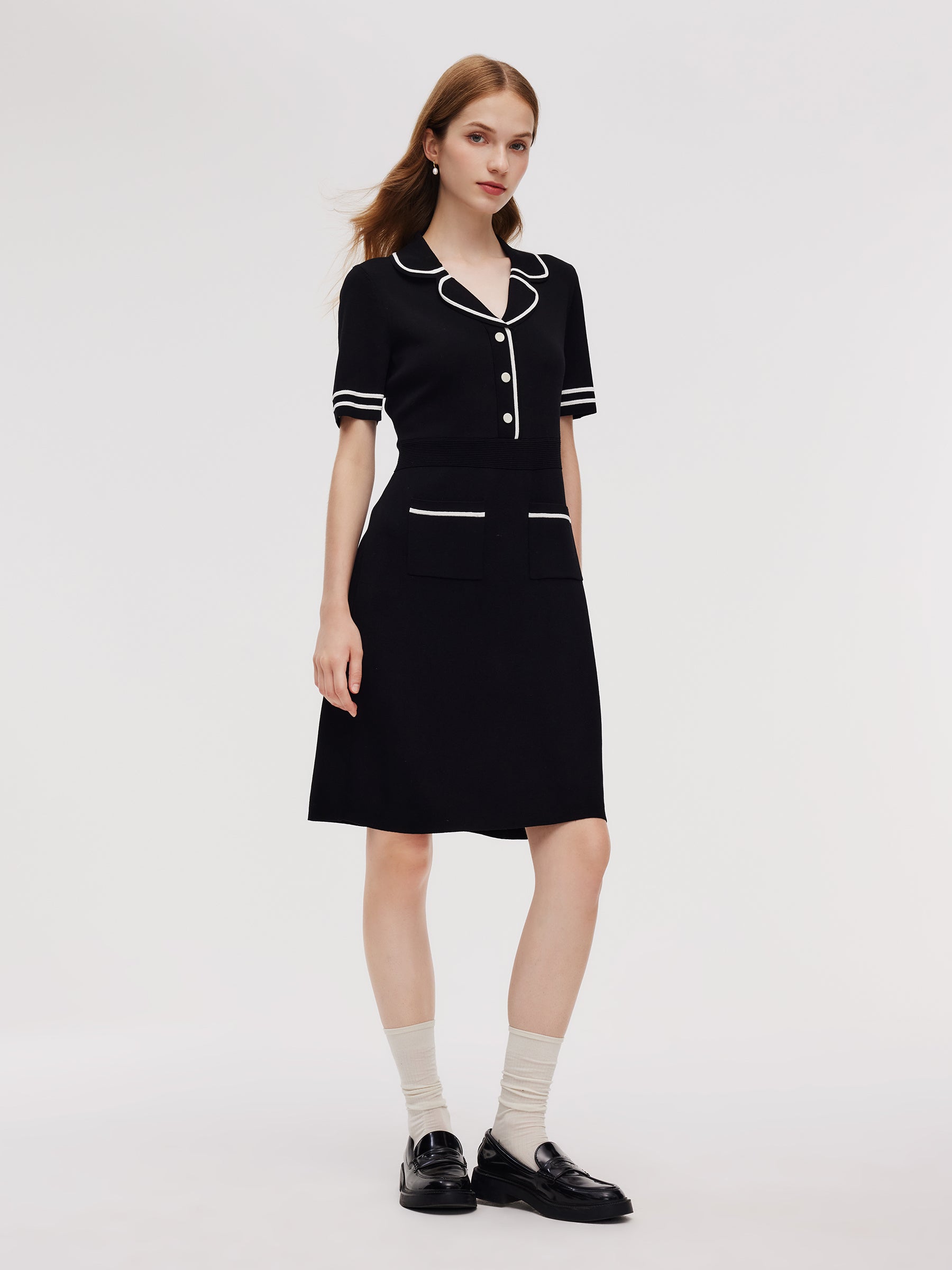 Lyocell Blend Contrast Trim Women Knit Mini Dress