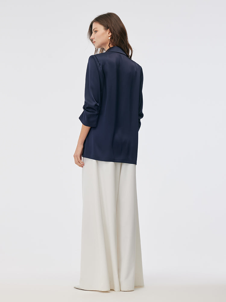 Triacetate 3/4 Ruched Sleeves Women Blazer