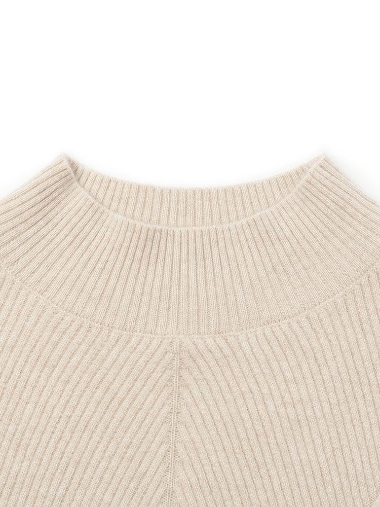 Beige Pure Cashmere Mock Neck Women Sweater