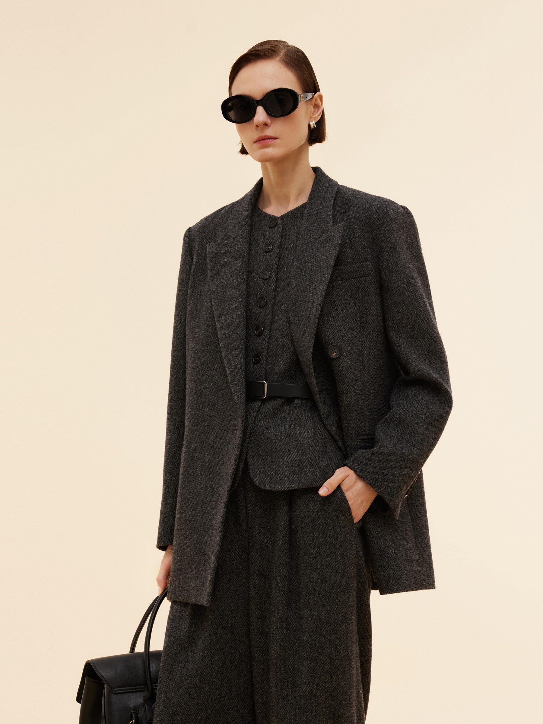 100% Washable Wool Notched Collar Women Blazer