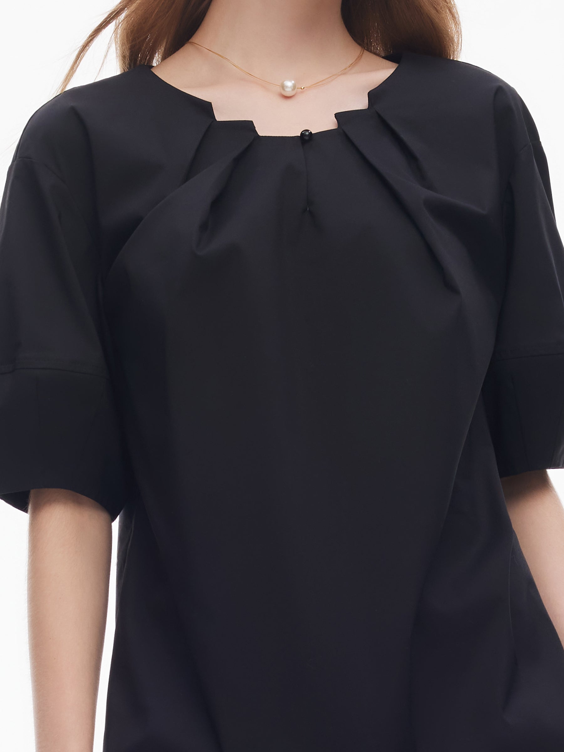 Pleated Neck Women Side Slit Top