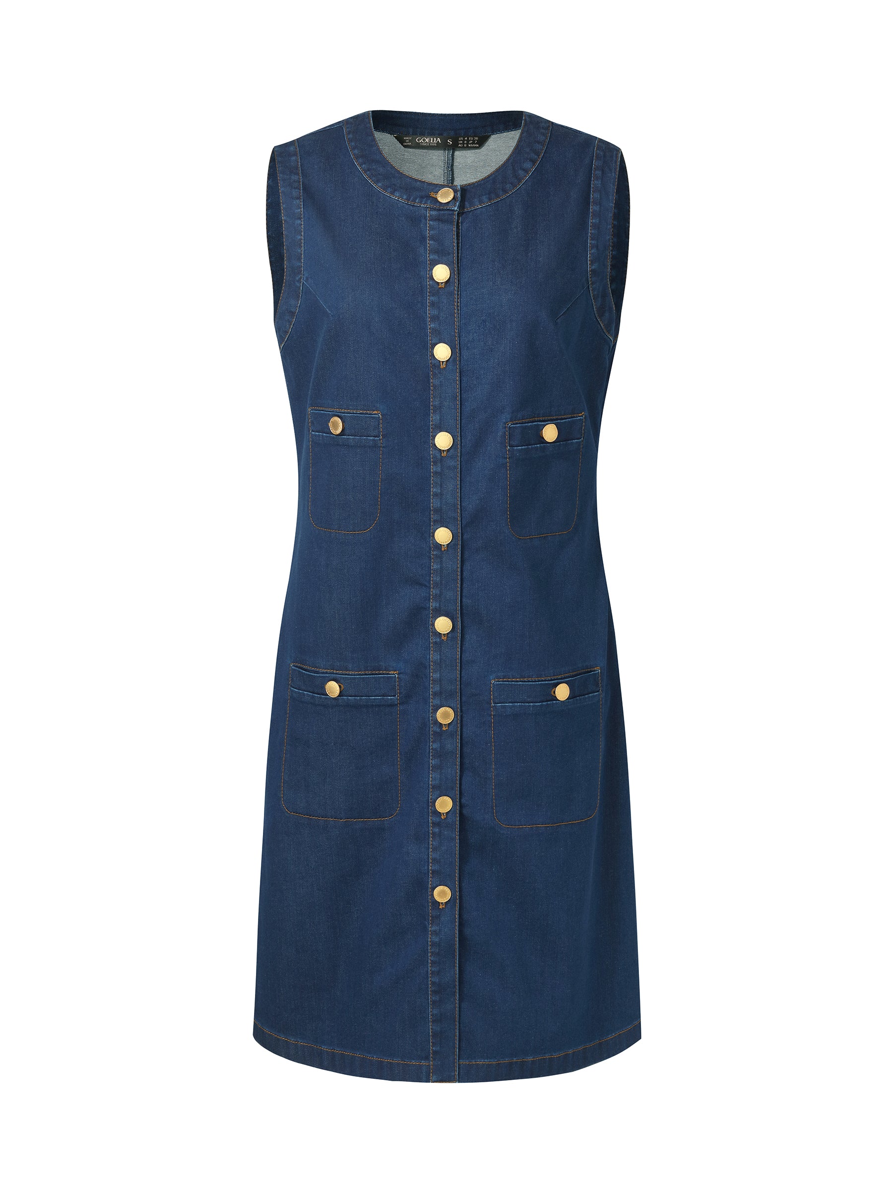 Denim Stretch Front Button Women Mini Dress