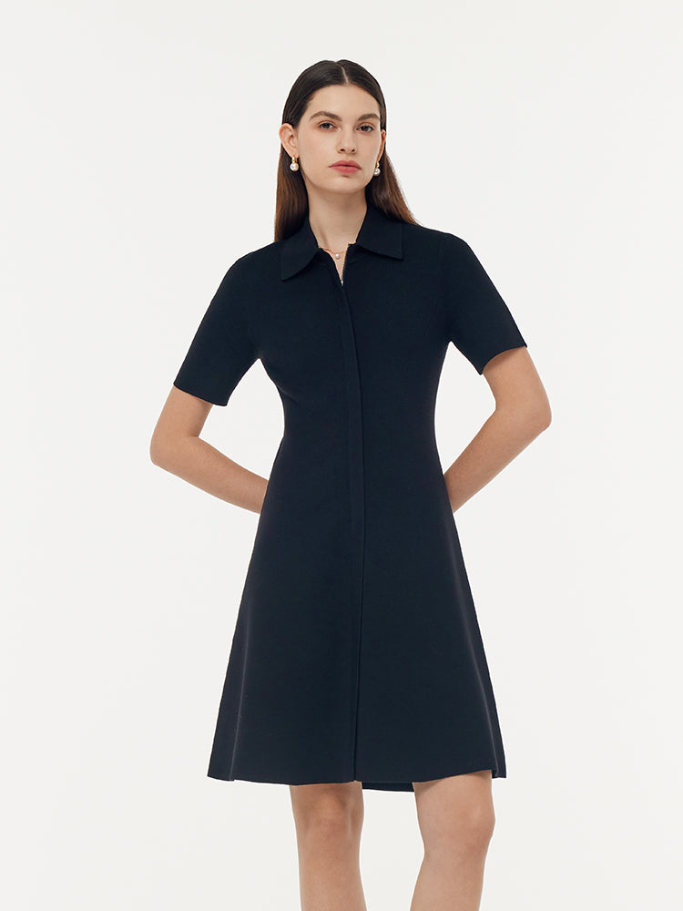 Zip-Up Gathered Waist Women Convertible Knit Mini Dress