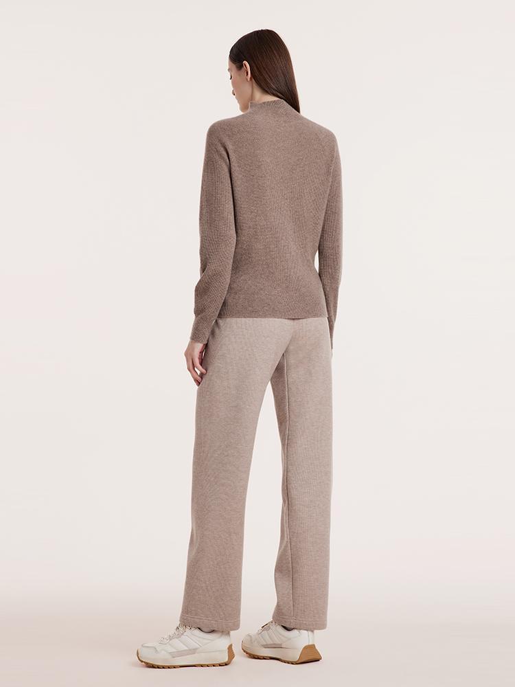 Coffee Seamless Mock Neck Cashmere Women Sweater