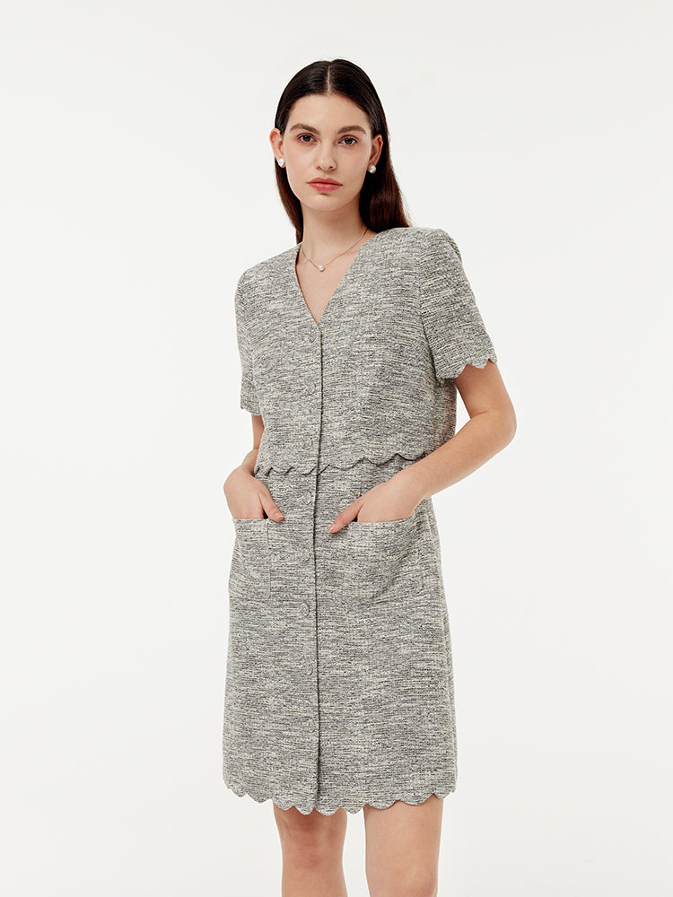 Faux Two-Piece Scallop Hem Women Mini Dress