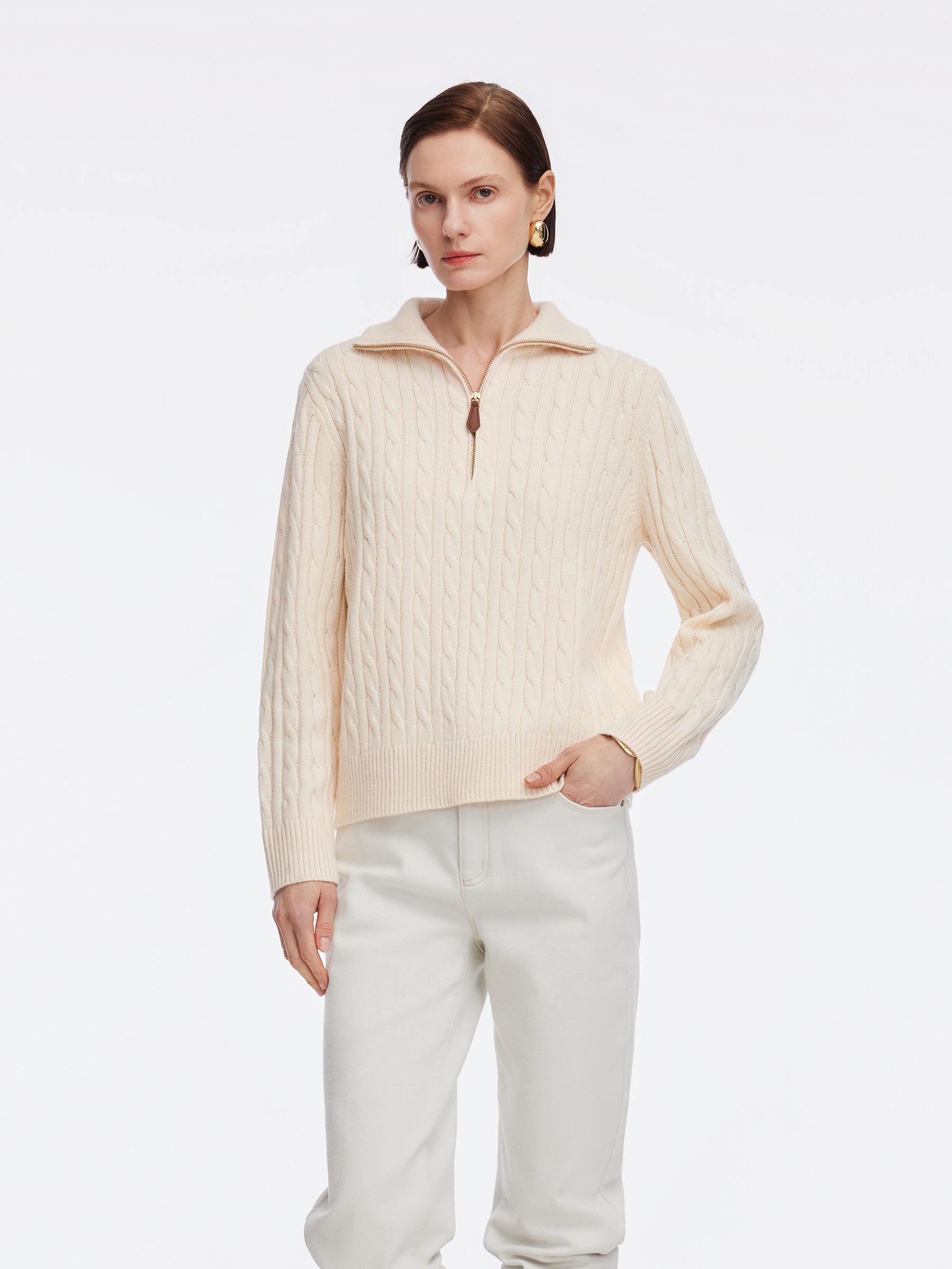 Wool Blend Half-Zip Women Sweater