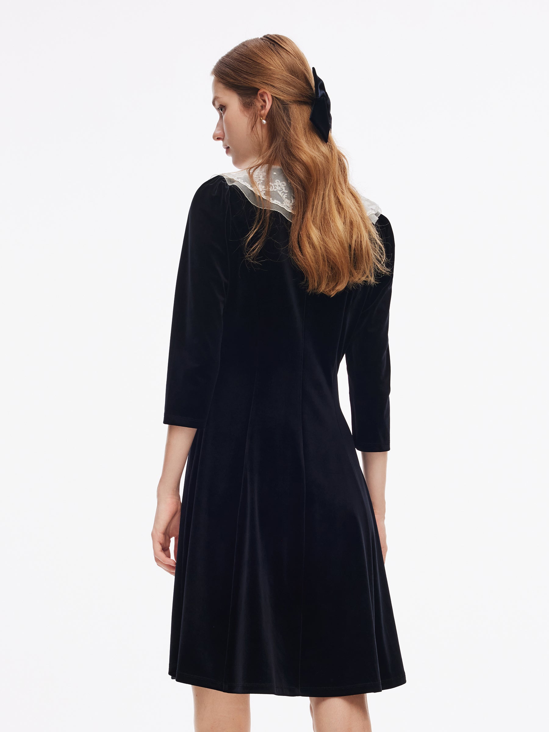 Velvet Patchwork Embroidered Collar Women Mini Dress