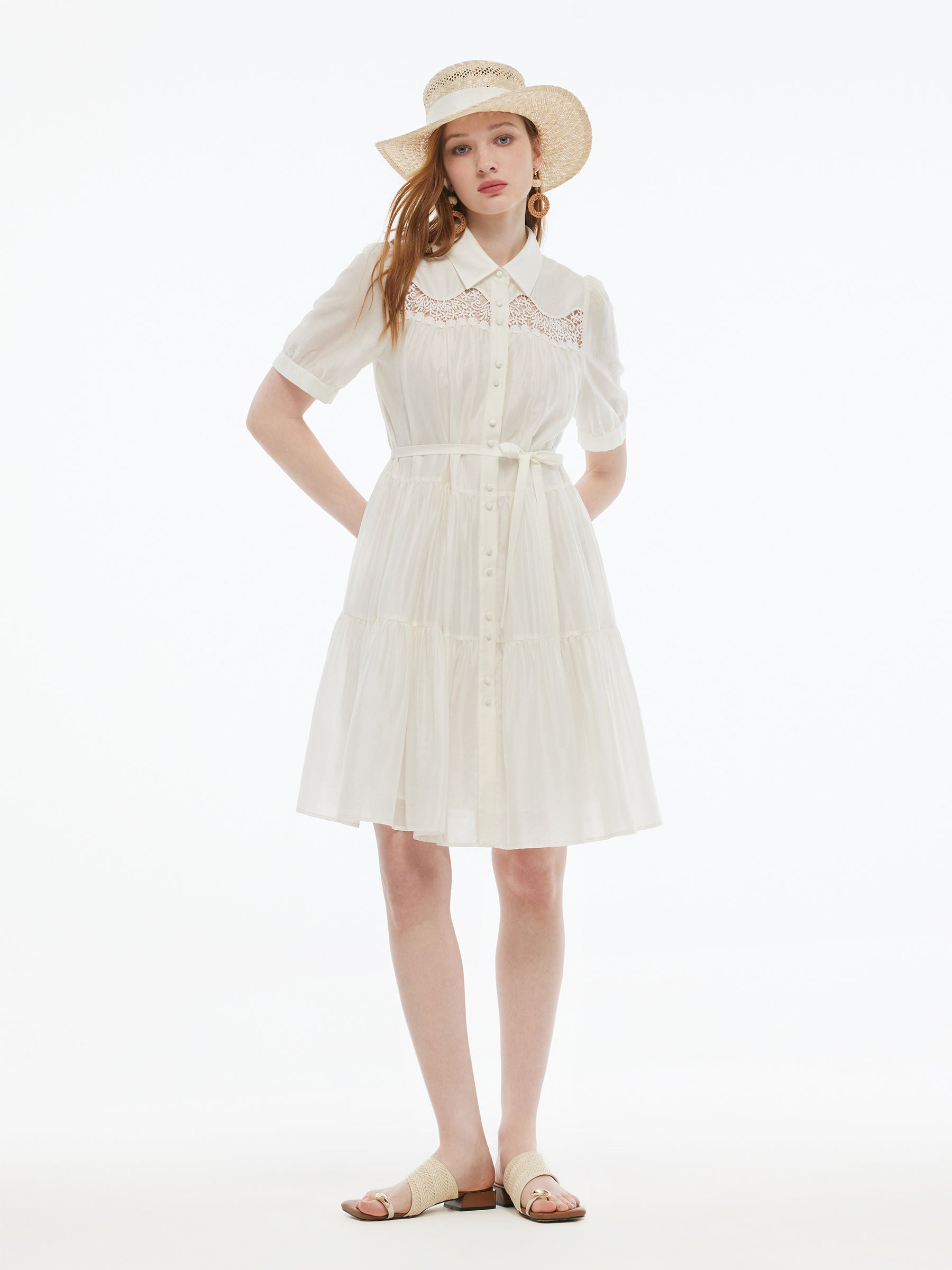 Tencel Blend Women Tiered Mini Dress With Ribbon