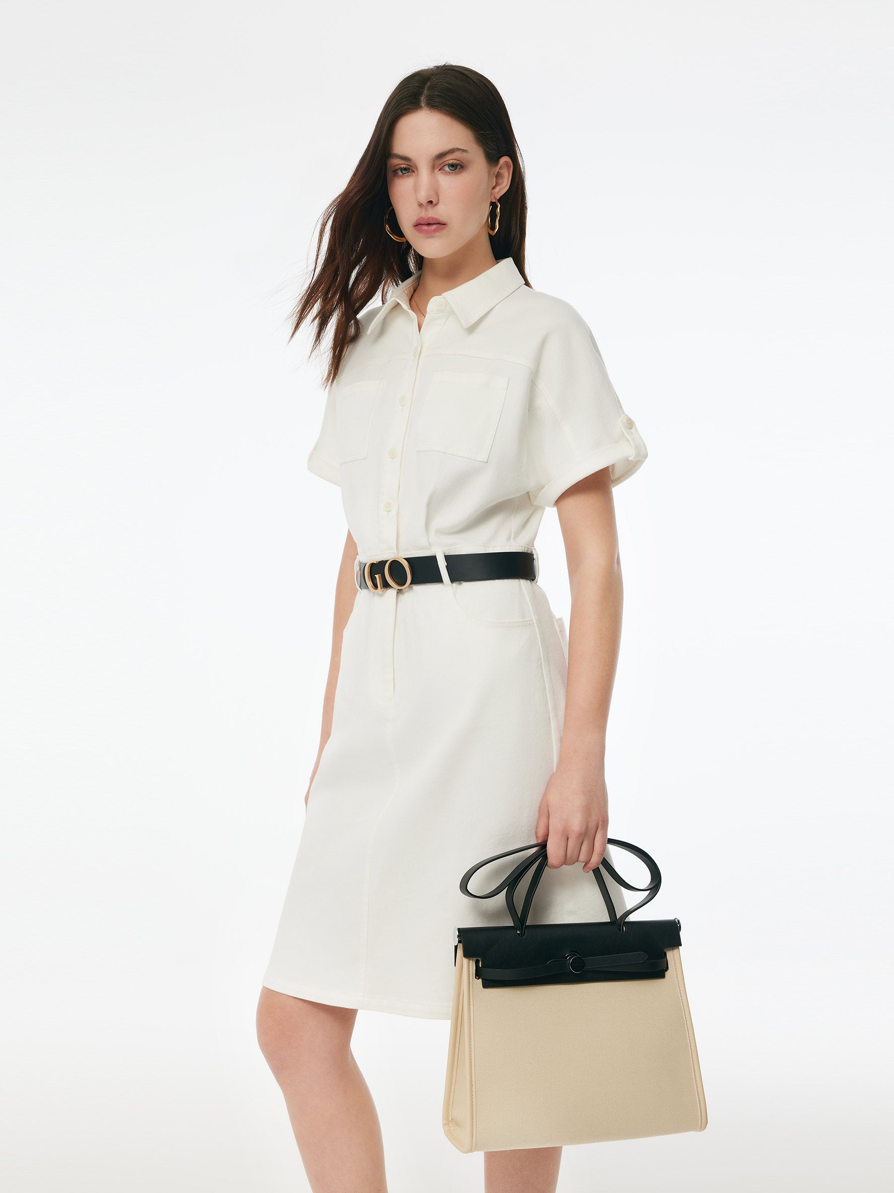 Denim Women Mini Dress With GO Letter Leather Belt