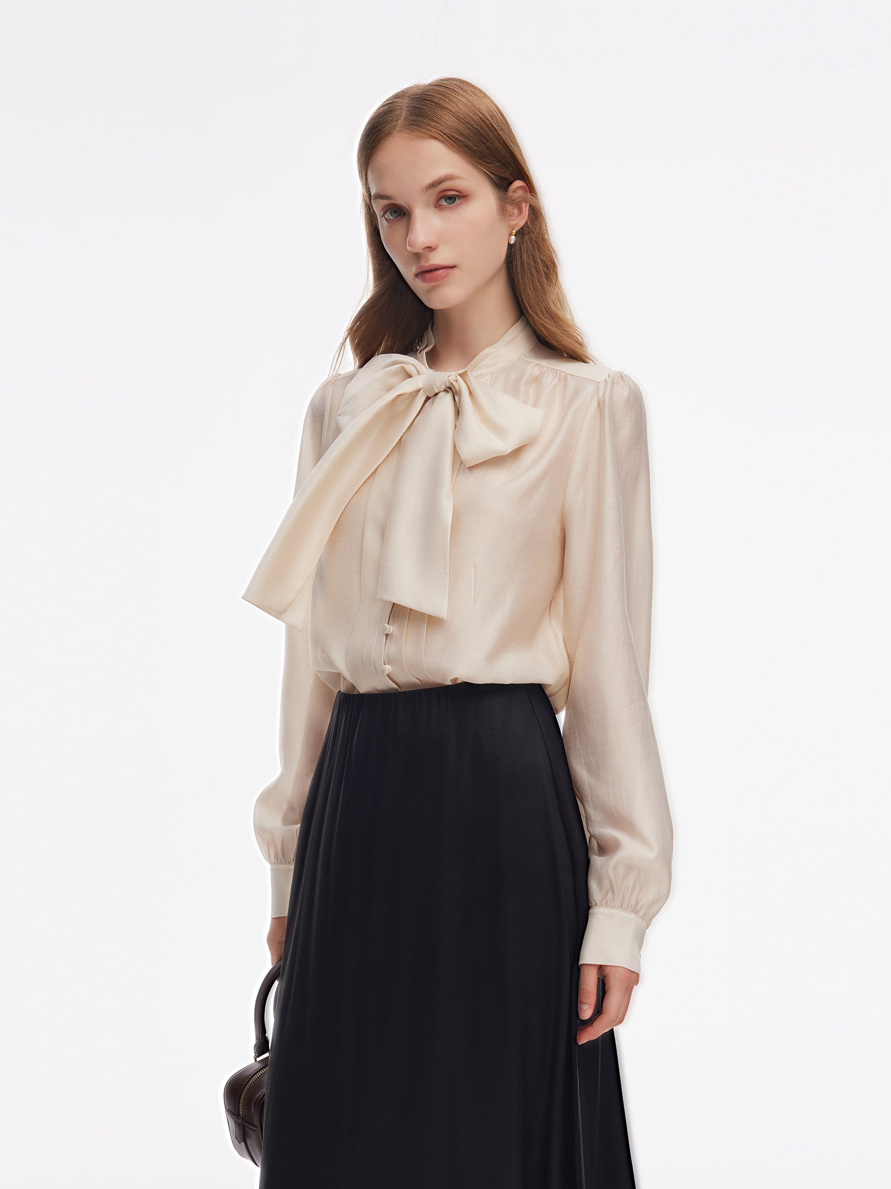 Modal Acetate Blend Tie Front Women Shirt