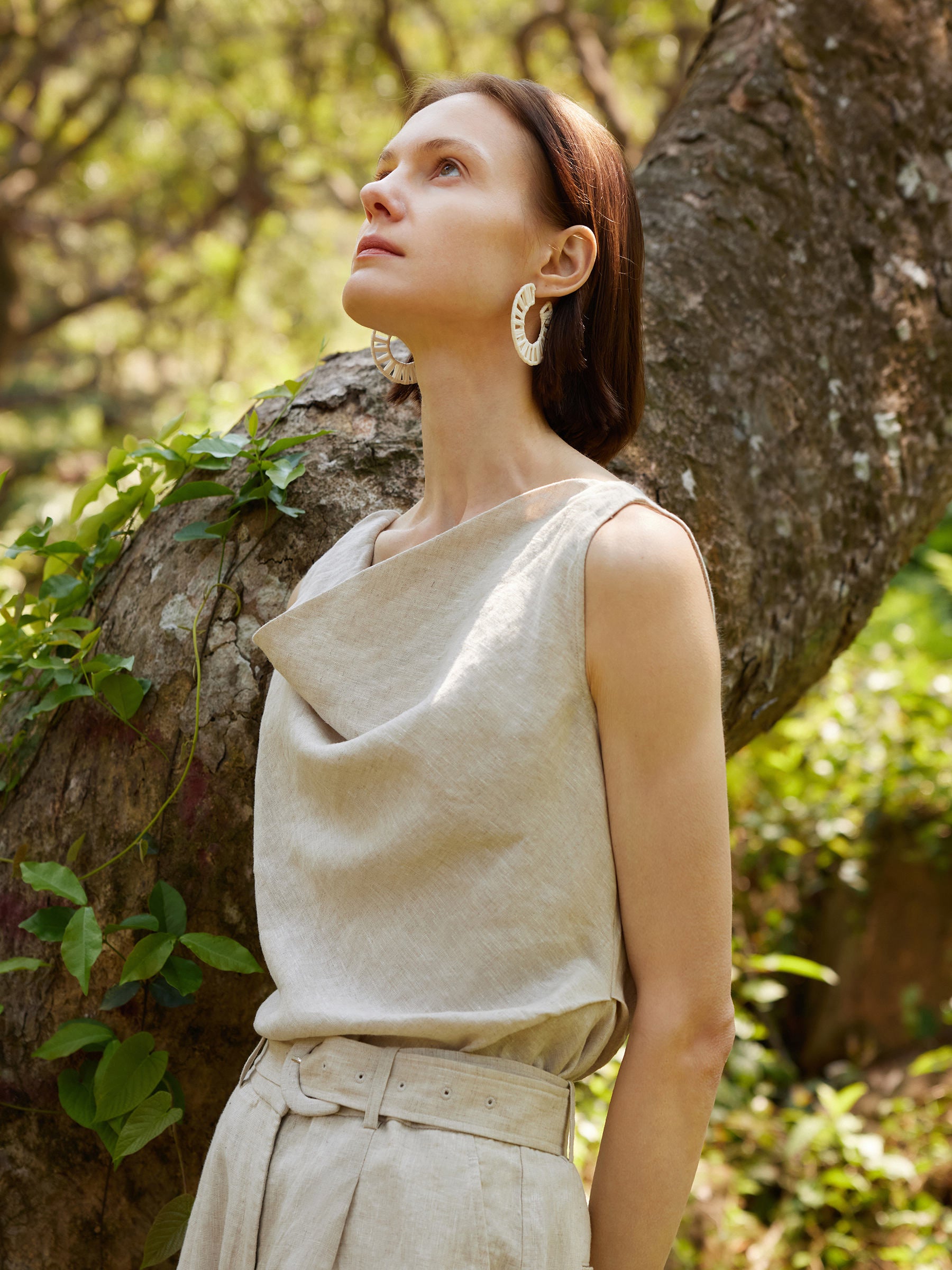 100% Linen Cowl Neck Women Tank Top