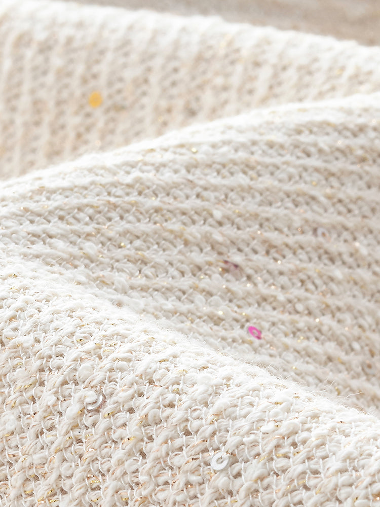 Tweed Sequins V-Neck Ruffle Hem Women Mini Dress