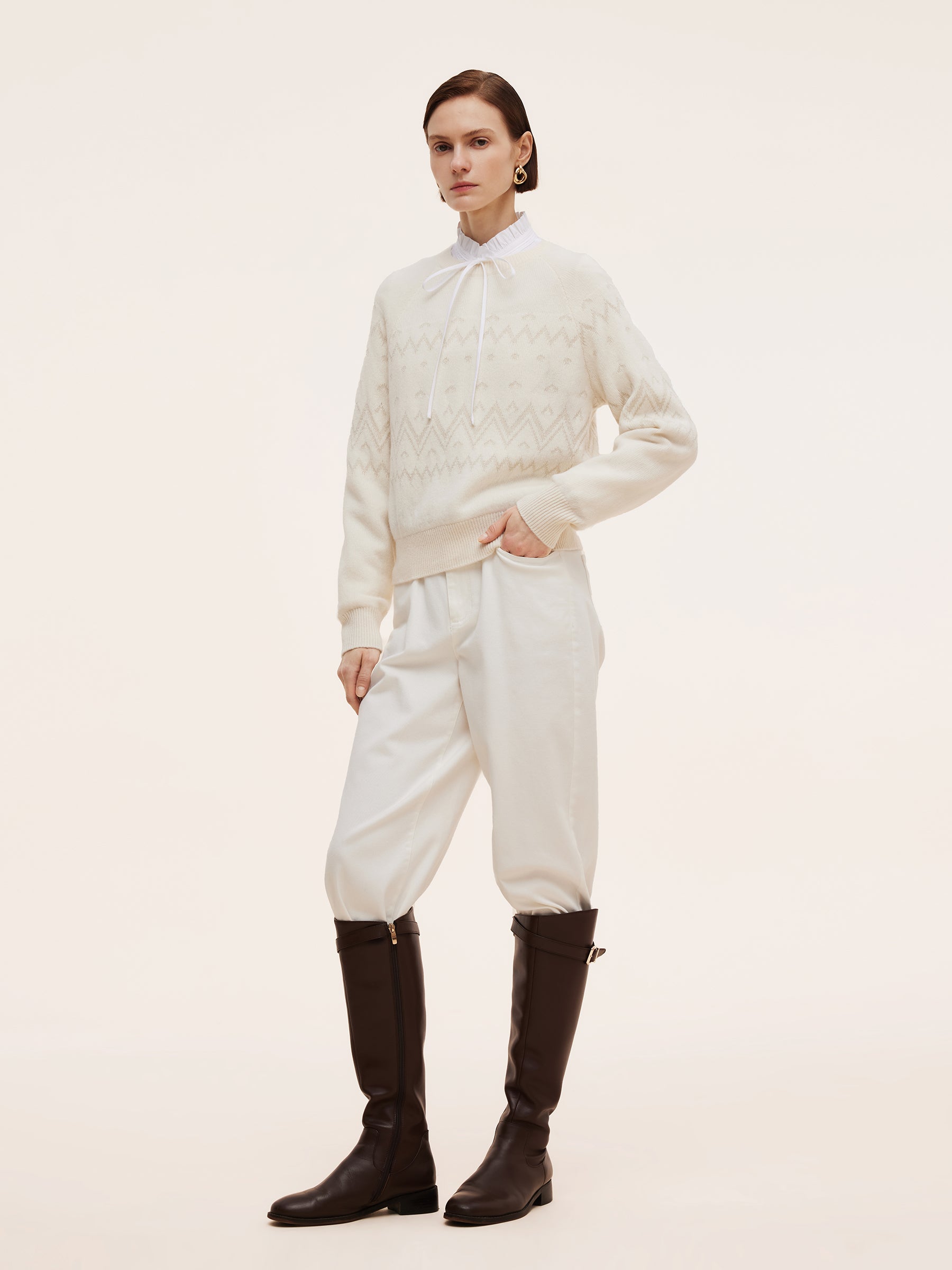 100% Wool Jacquard Women Knit Top