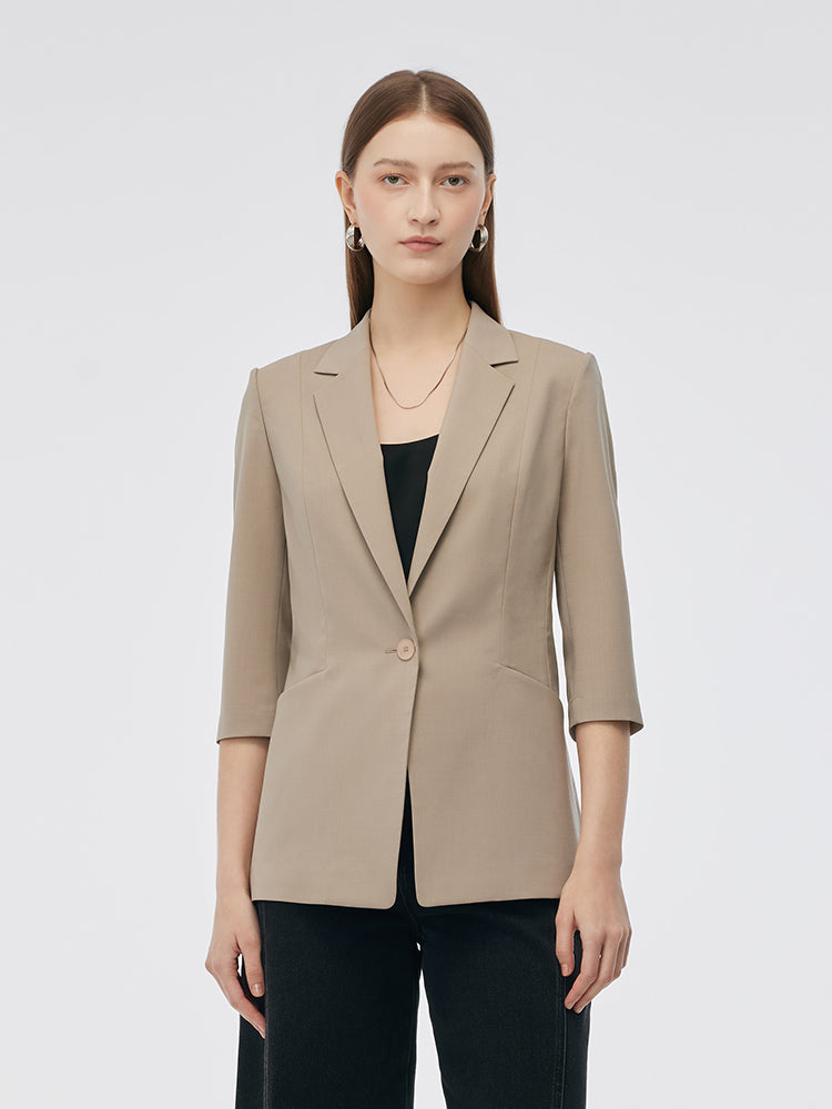 Machine Washable Wool Blend Women One Button Blazer