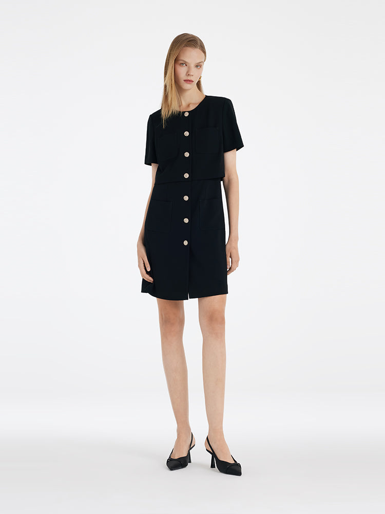 Triacetate Double-Layer Single-Breasted Women Mini Dress