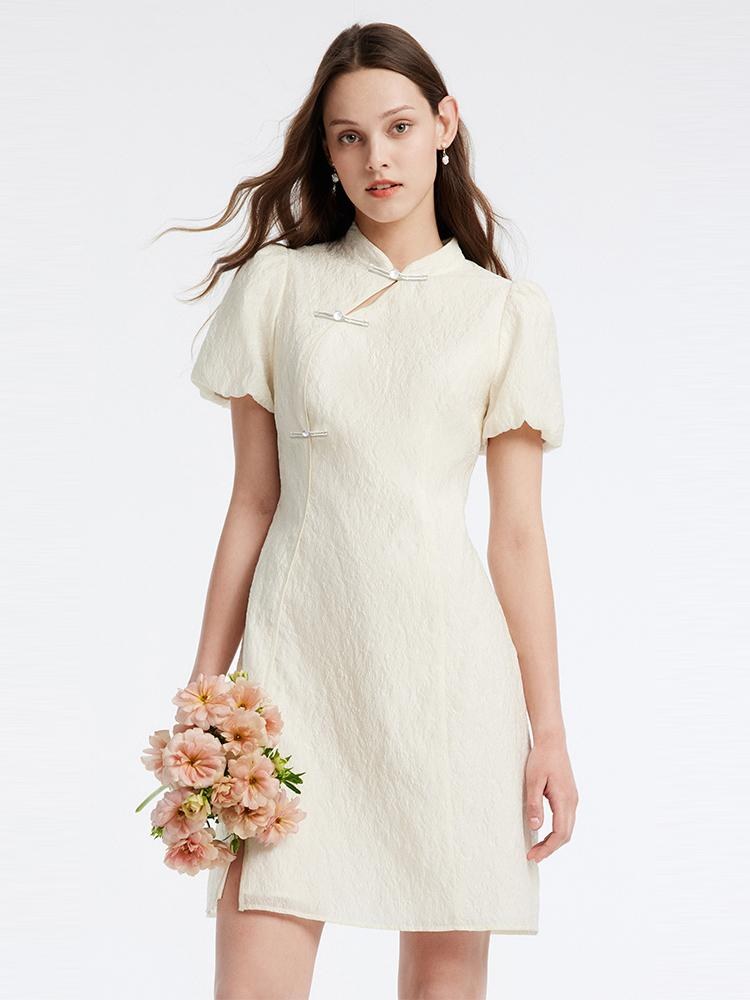 White Mandarin Collar Cheongsam Qipao Mini Dress