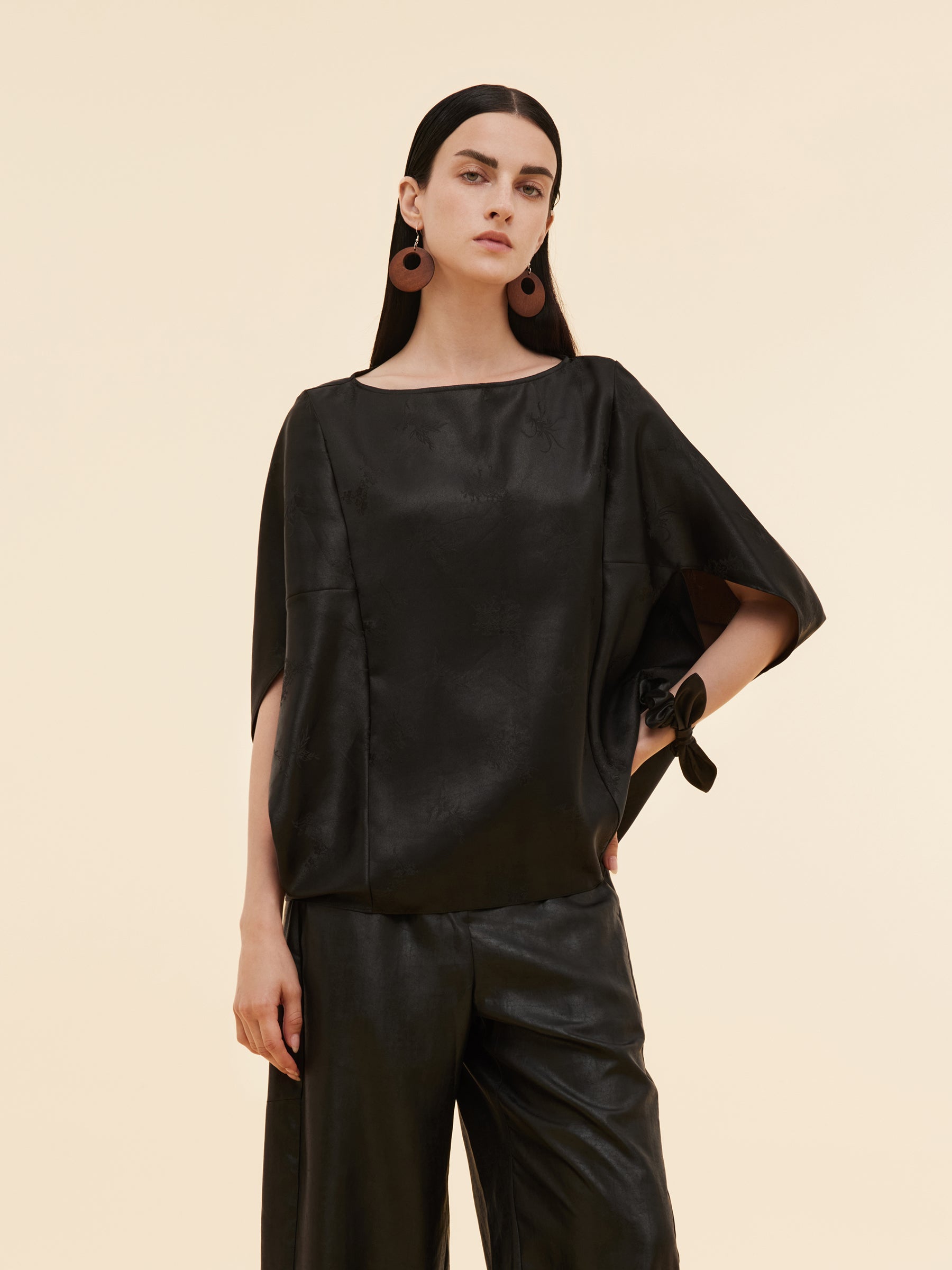 19MM Xiang Yun Silk Jacquard Boat Neck Women Cape Blouse