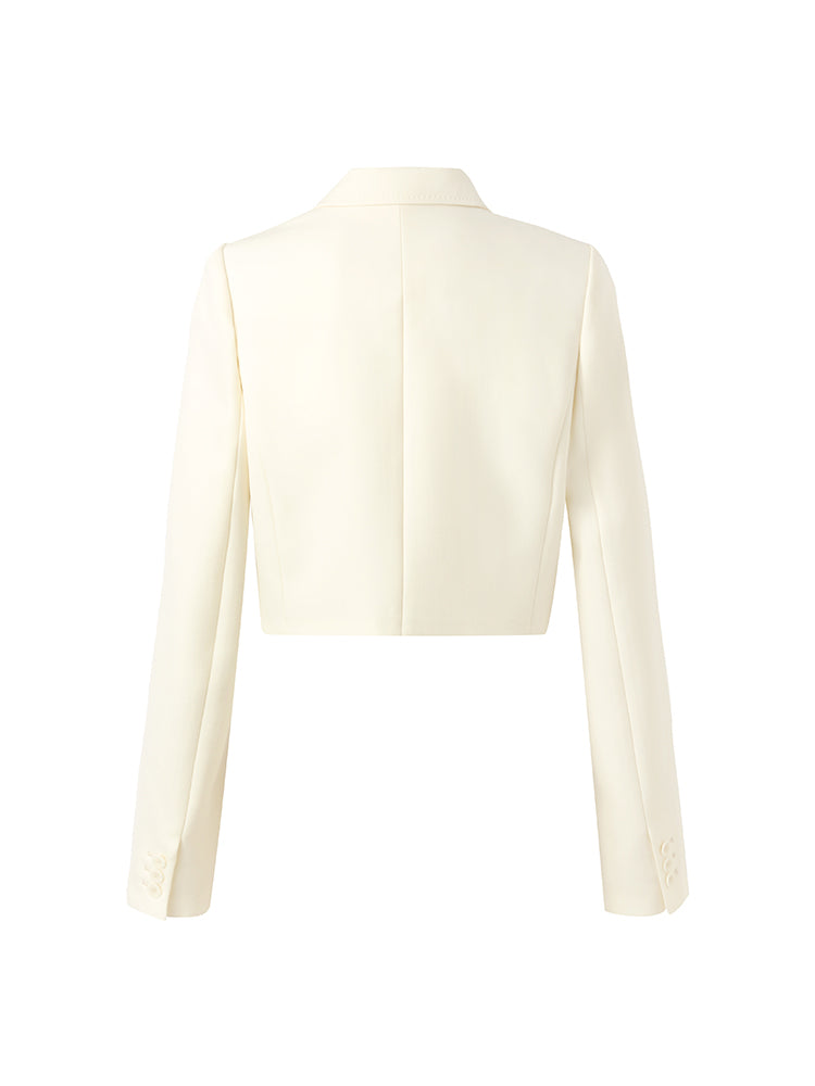 Worsted Wool Lapel Women Crop Blazer