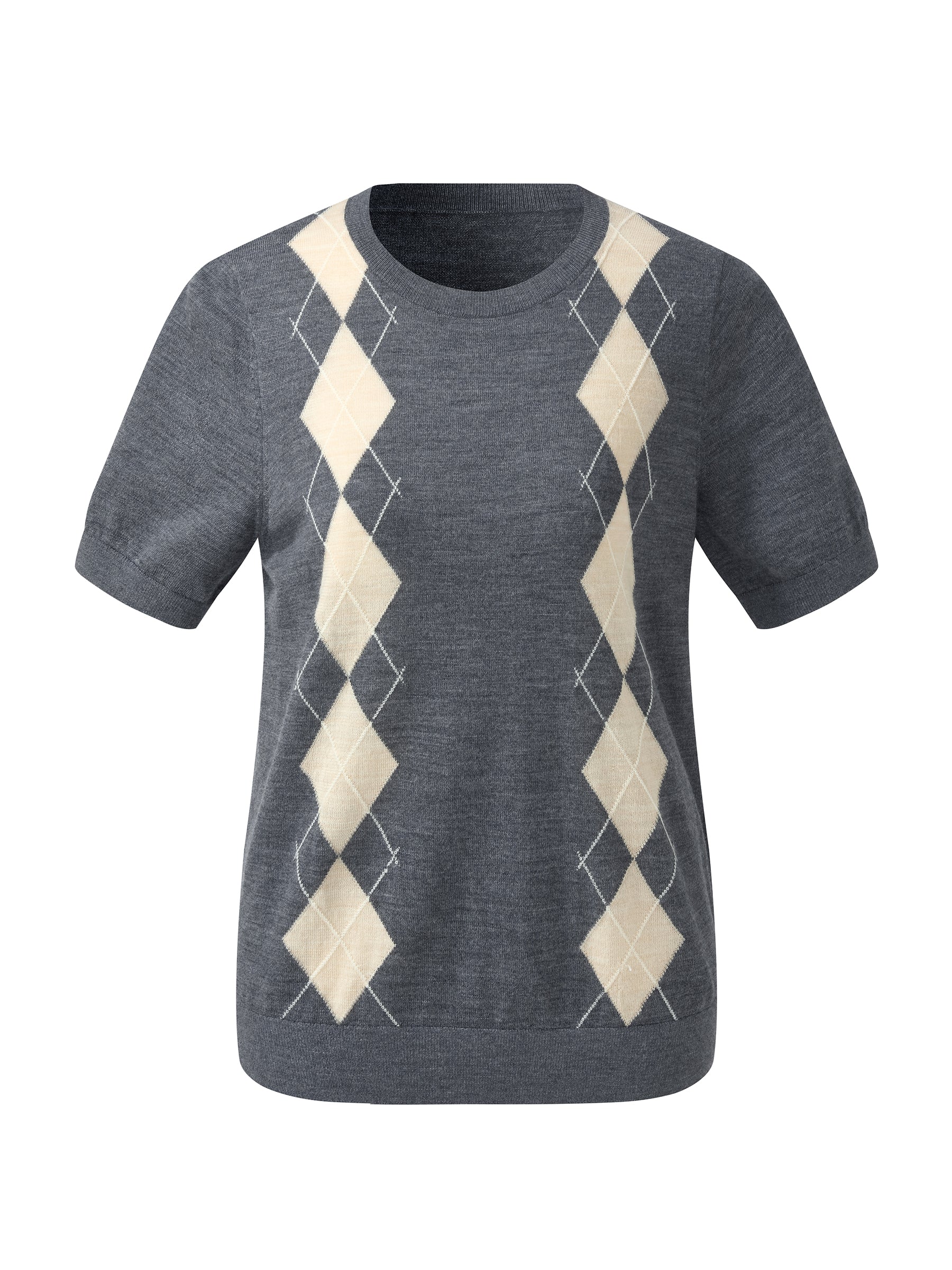 100% Machine Washable Wool Argyle Women Knit Top