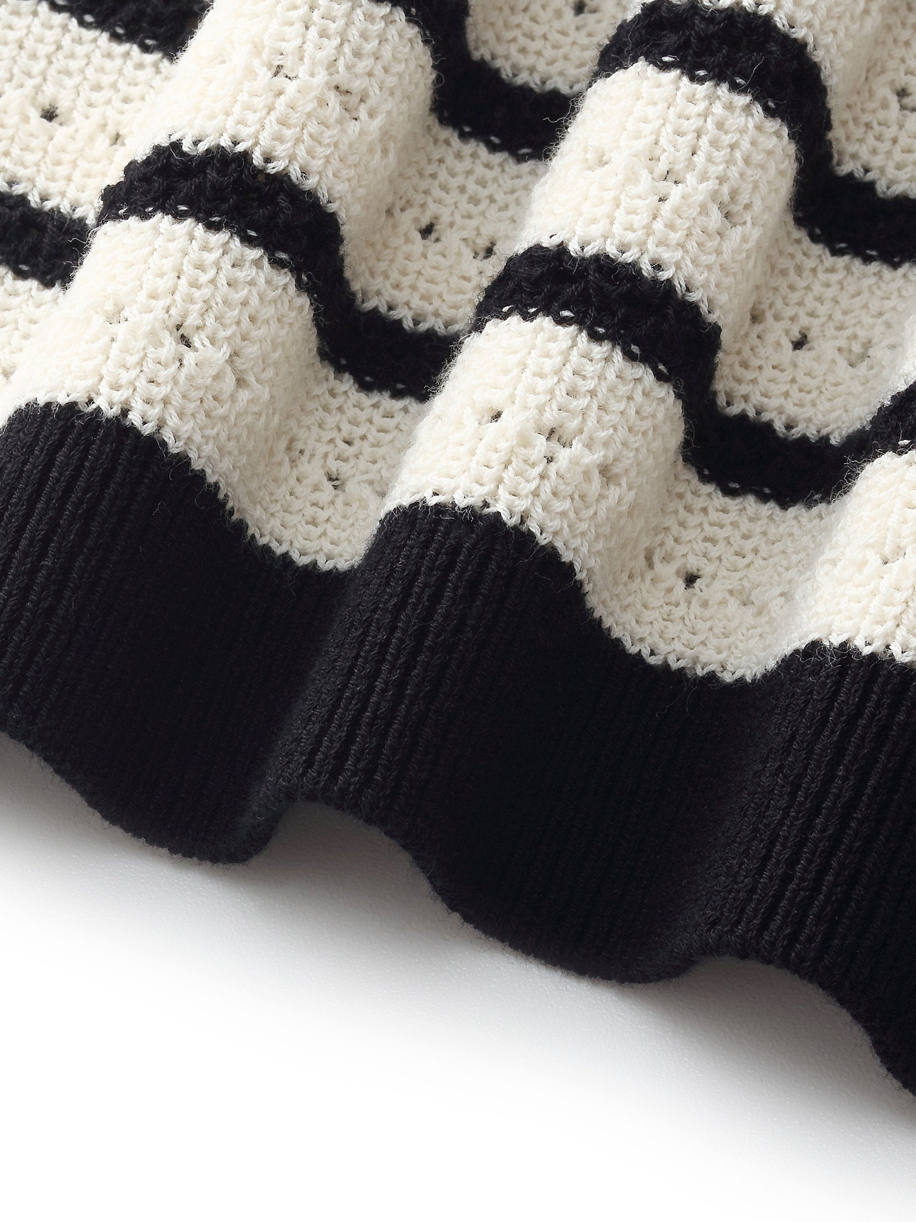 100% Cotton Stripe Women Openwork Knit T-Shirt