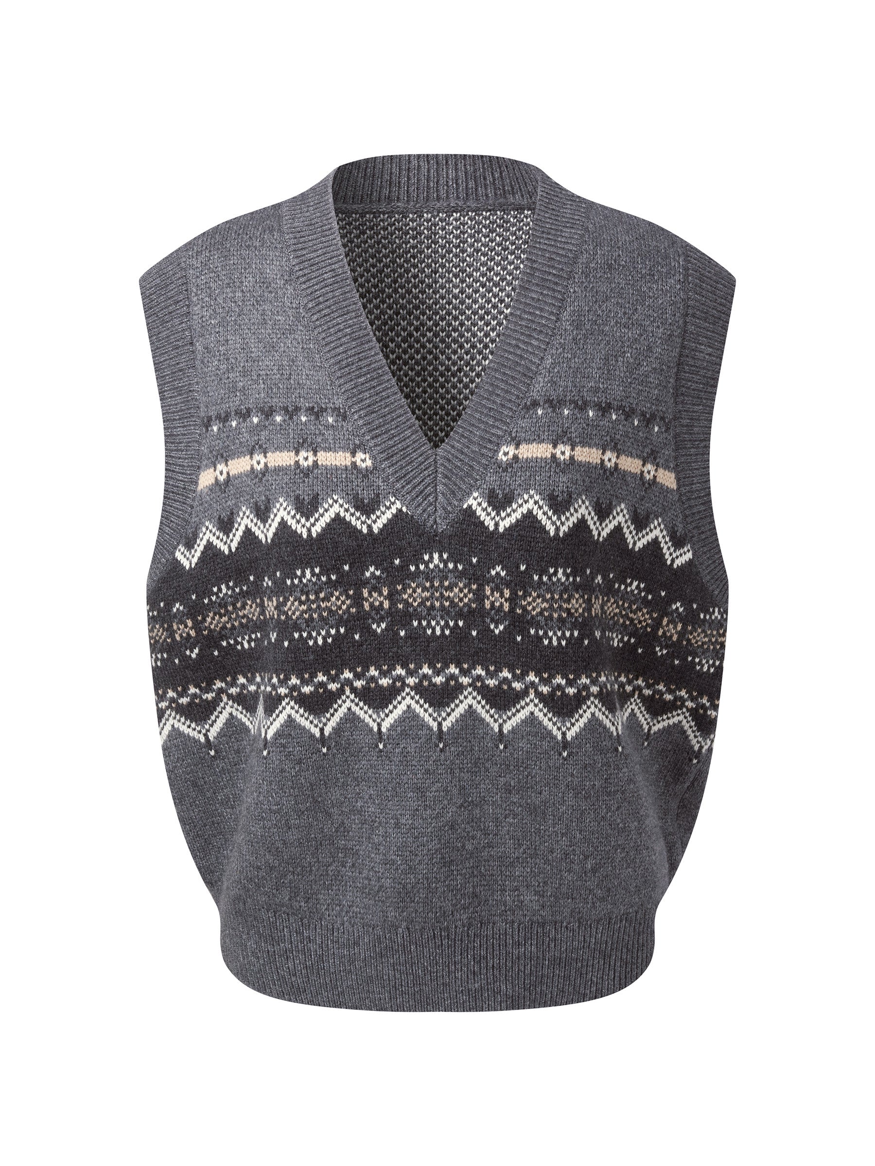 Wool Blend Jacquard V-Neck Women Knit Vest