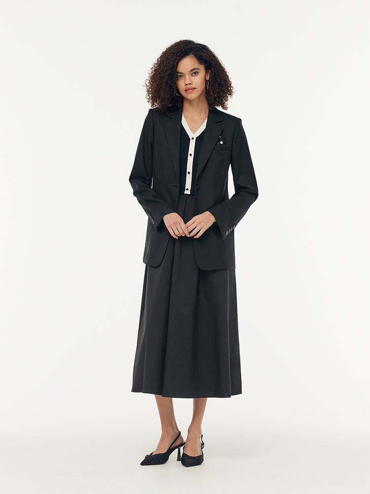 100% Wool Women Blazer With Detachable Brooch