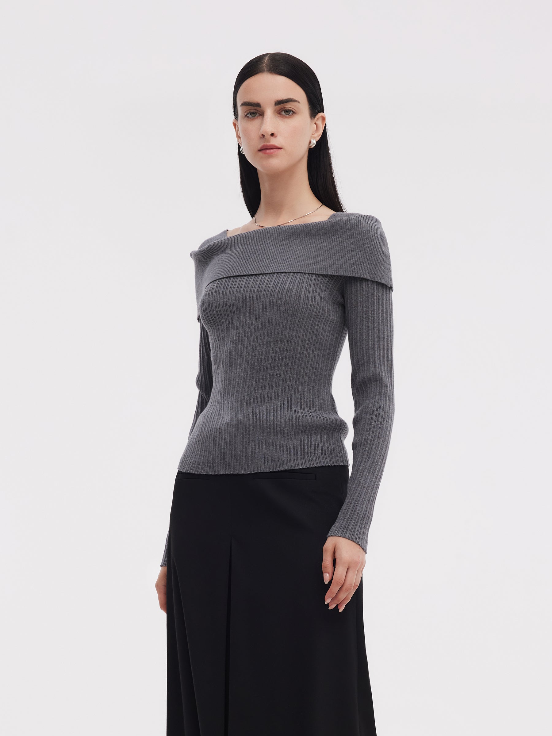 Lyocell Blend Boat Neck Women Knit Top