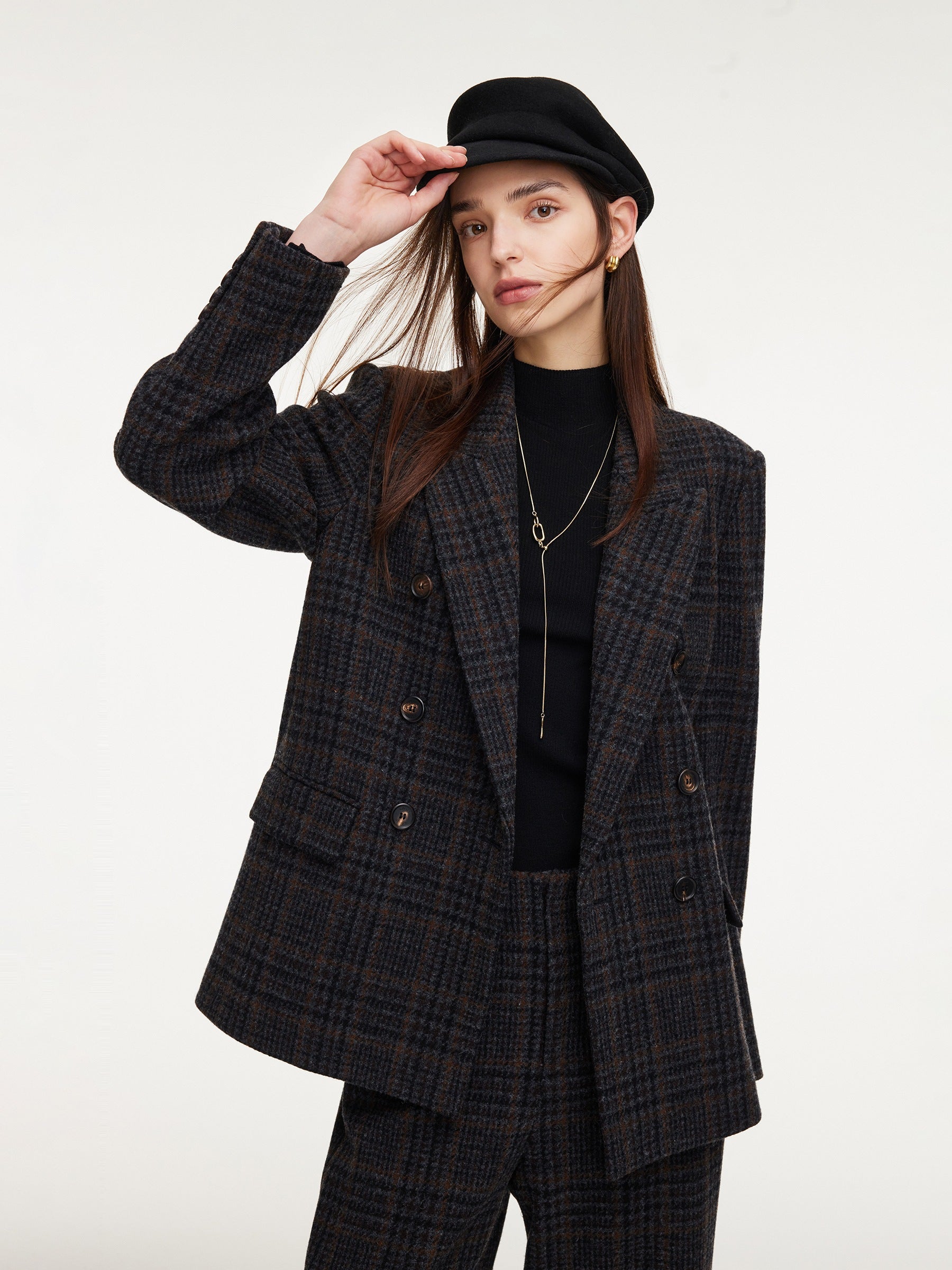 100% Wool Plaid Notched Collar Unisex Blazer