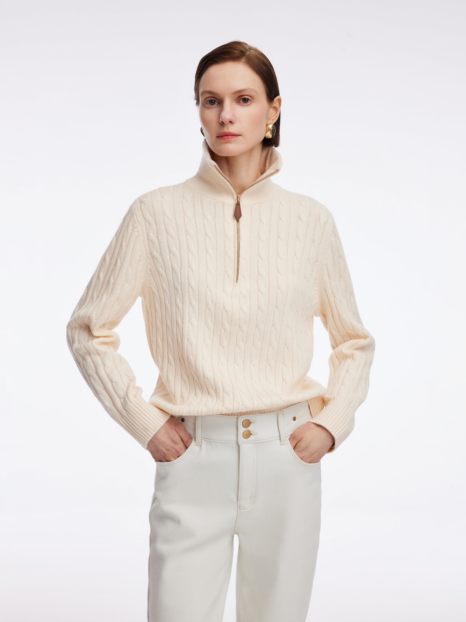 Wool Blend Half-Zip Women Sweater