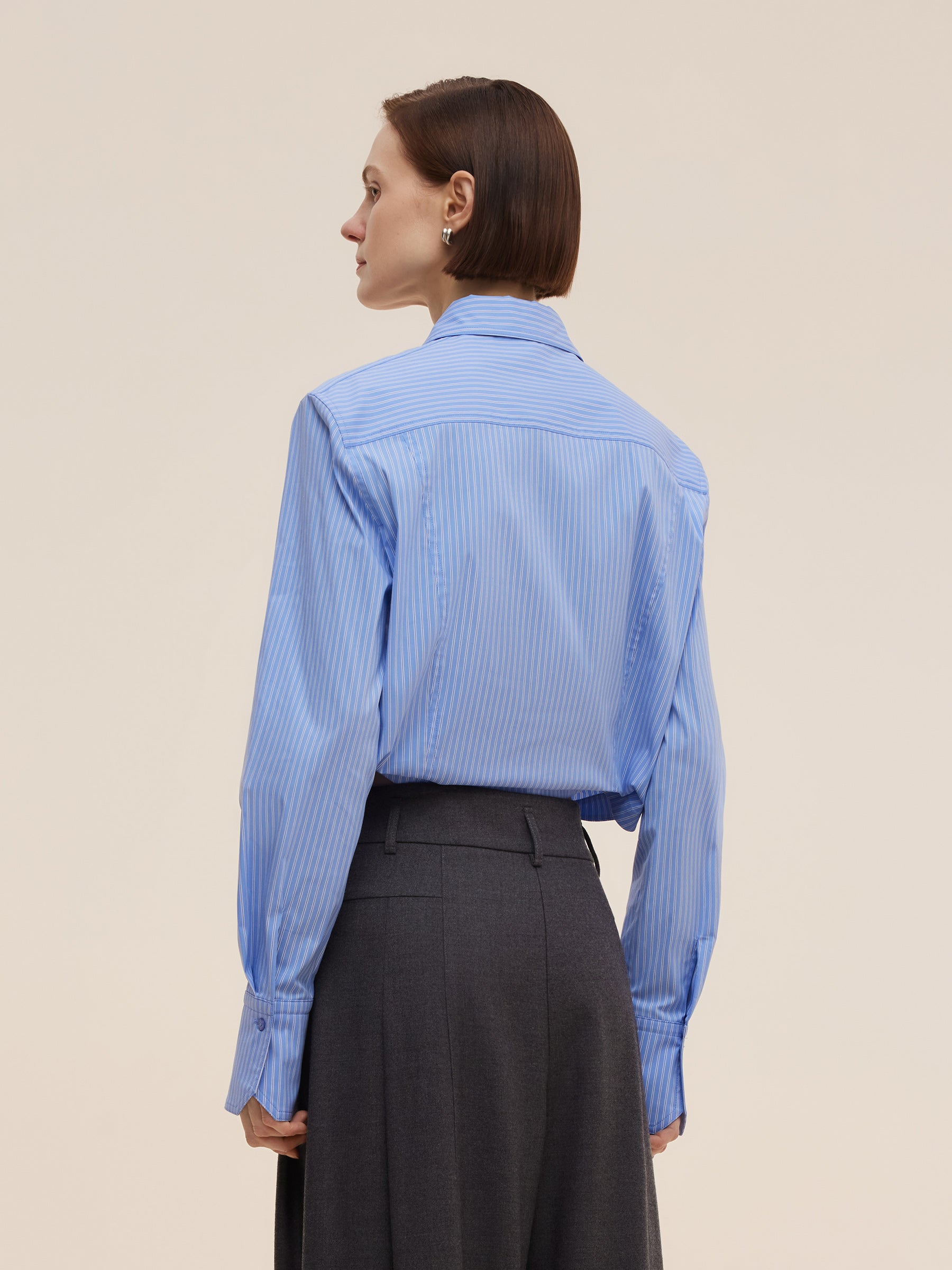 Blue And White Stripe Women Long Sleeve Shirt