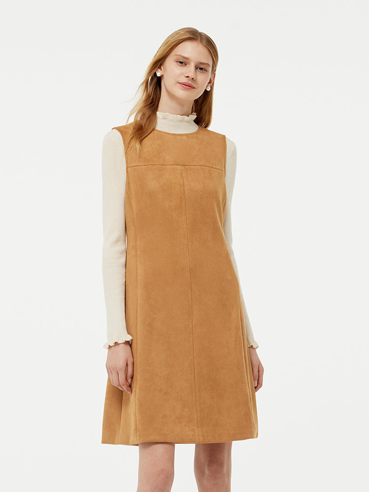 Faux Suede Women Vest Mini Dress